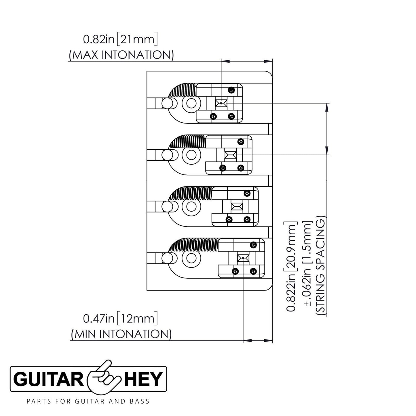 NEW Hipshot 5A400BB-822 4 string BRASS A Style Mount Bass Bridge 21mm - BLACK