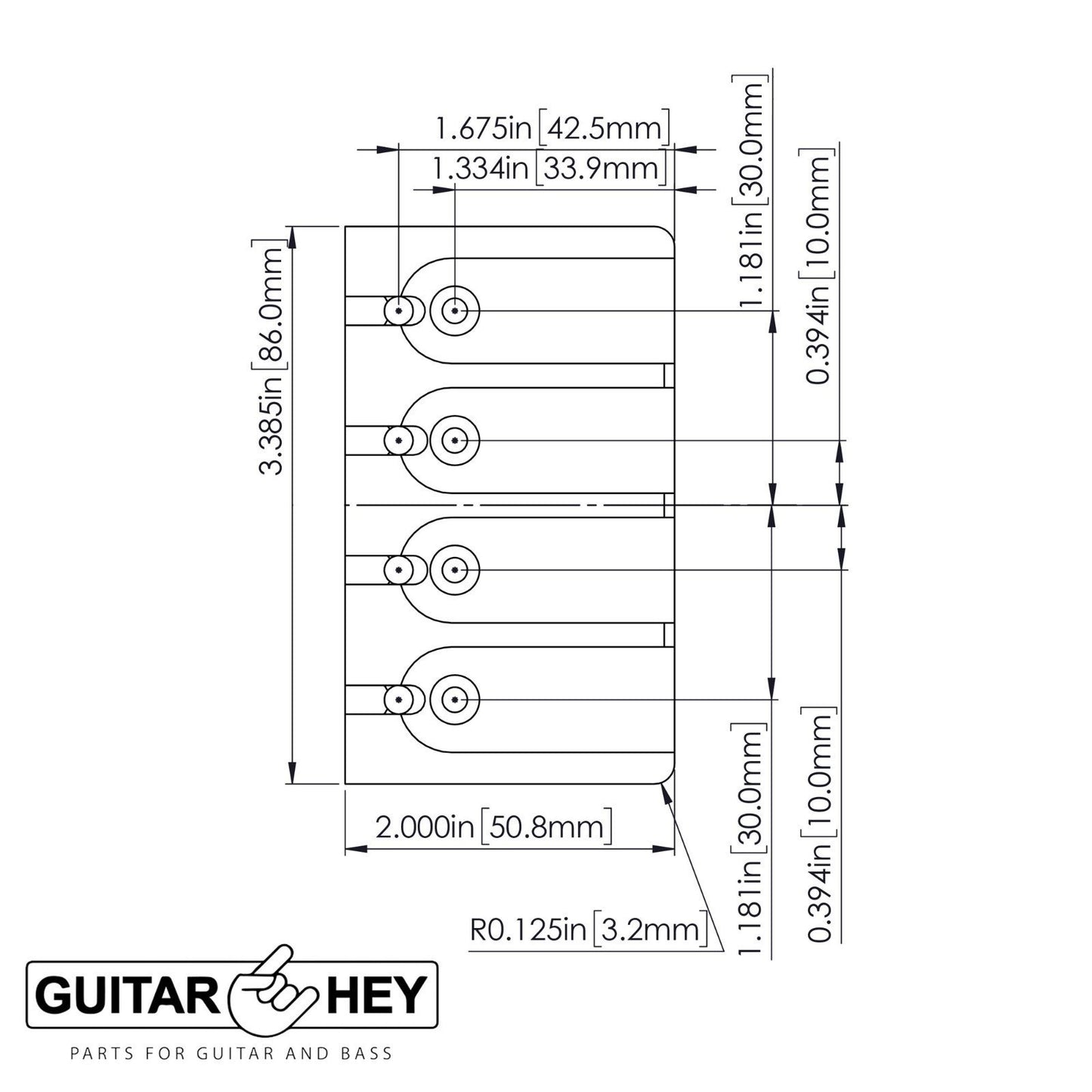 NEW Hipshot 5A400BB-787 4 string BRASS A Style Mount Bass Bridge 20mm - BLACK