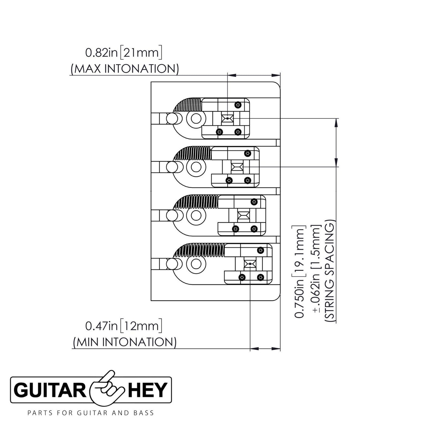 NEW Hipshot 5A400BB-750 4 string BRASS A Style Mount Bass Bridge 19mm - BLACK