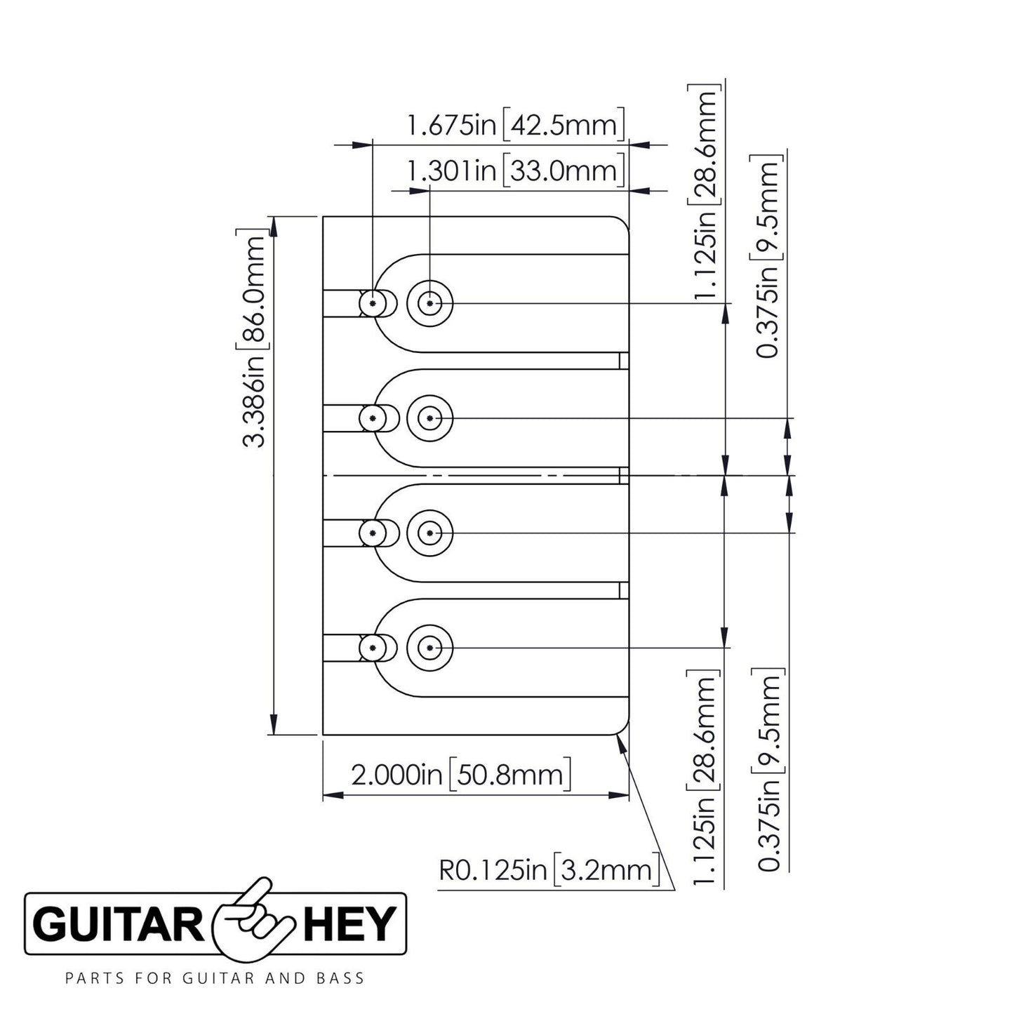 NEW Hipshot 5A400BB-750 4 string BRASS A Style Mount Bass Bridge 19mm - BLACK
