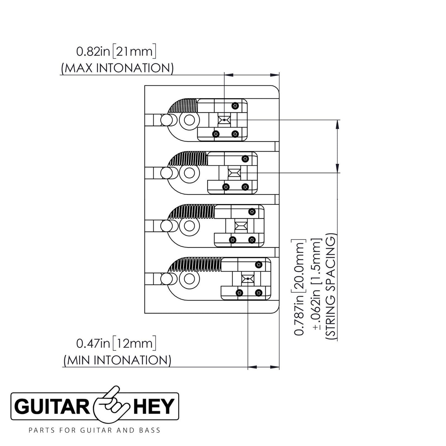 NEW Hipshot 5A400BG-787 4 string BRASS A Style Mount Bass Bridge 20mm - GOLD