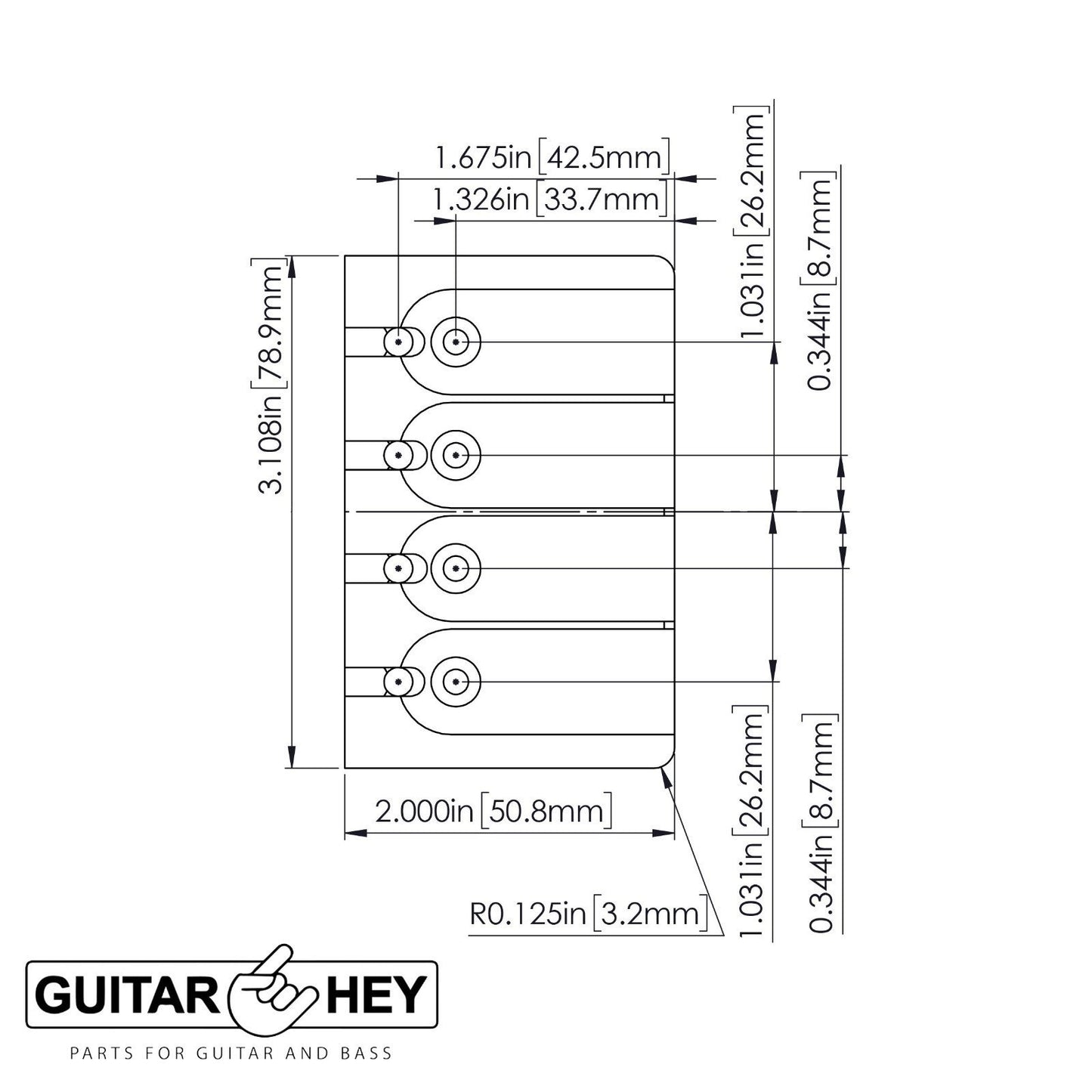 NEW Hipshot 5A400BN-687 4 string BRASS A Style Mount Bass Bridge 17.5mm - NICKEL