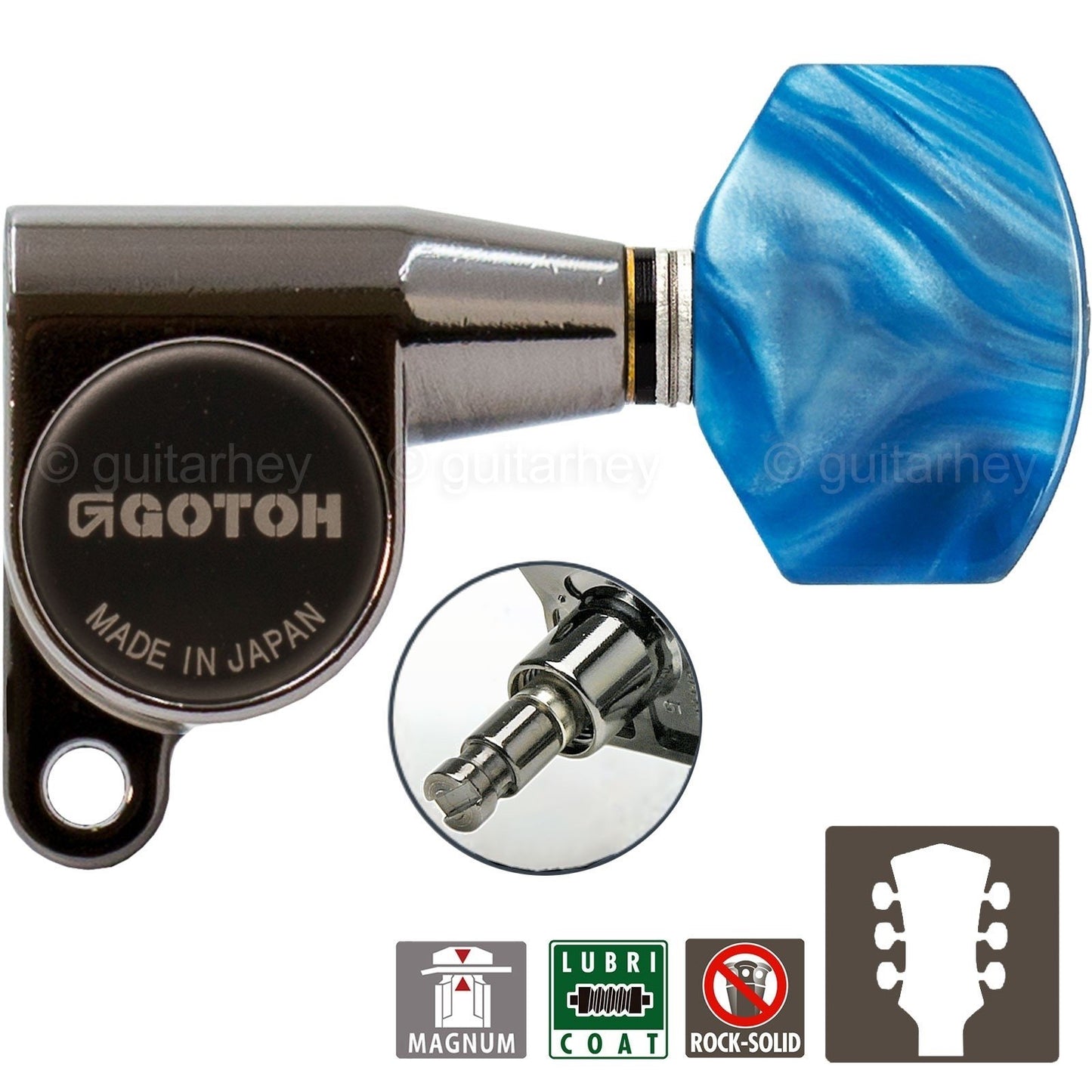 NEW Gotoh SG360-P9 MG Mini Tuners L3+R3 LOCKING Blue Pearloid Buttons 3x3 COSMO