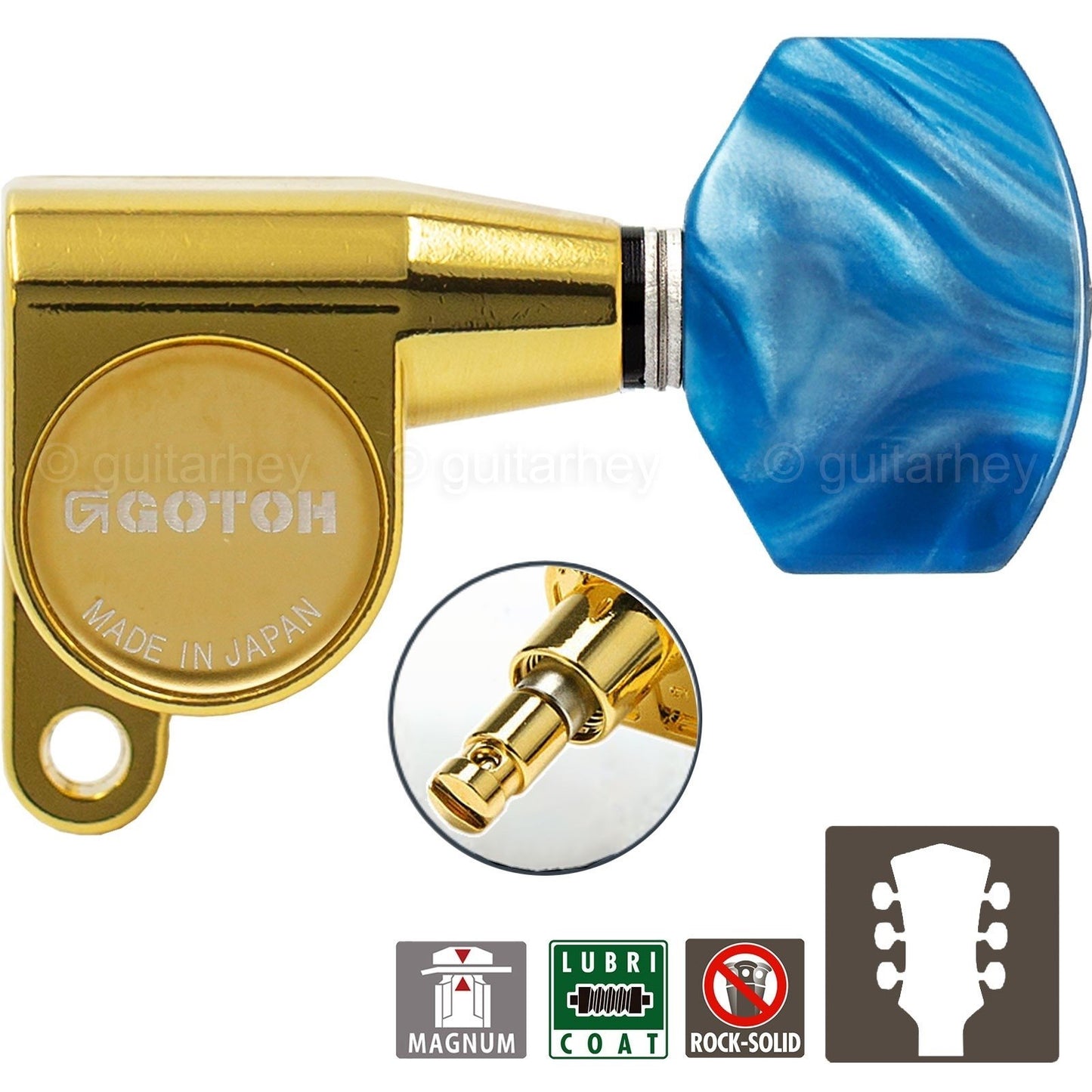 NEW Gotoh SG360-P9 MG Mini Tuners L3+R3 LOCKING Blue Pearloid Buttons 3x3 - GOLD