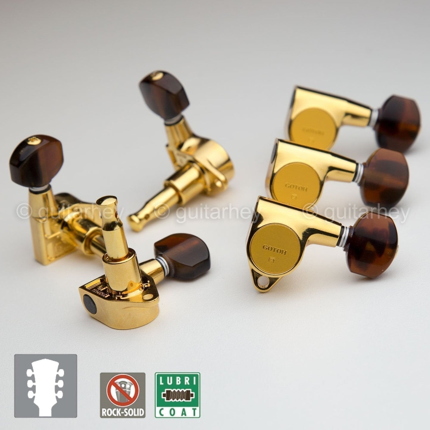 NEW Gotoh SG301 TORTOISE Small Buttons Tuning Keys 18:1 Ratio Set 3X3 - GOLD