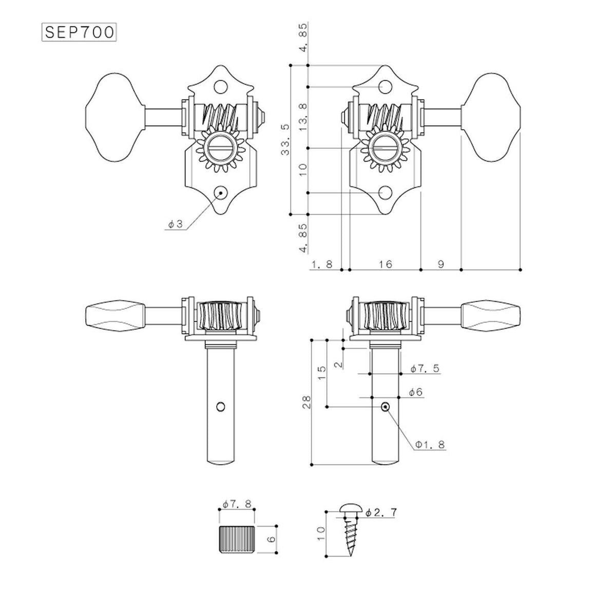 NEW Gotoh SEP700-06M Open-Gear SLOTTED HEAD Keys Scalloped Buttons 3X3 - CHROME