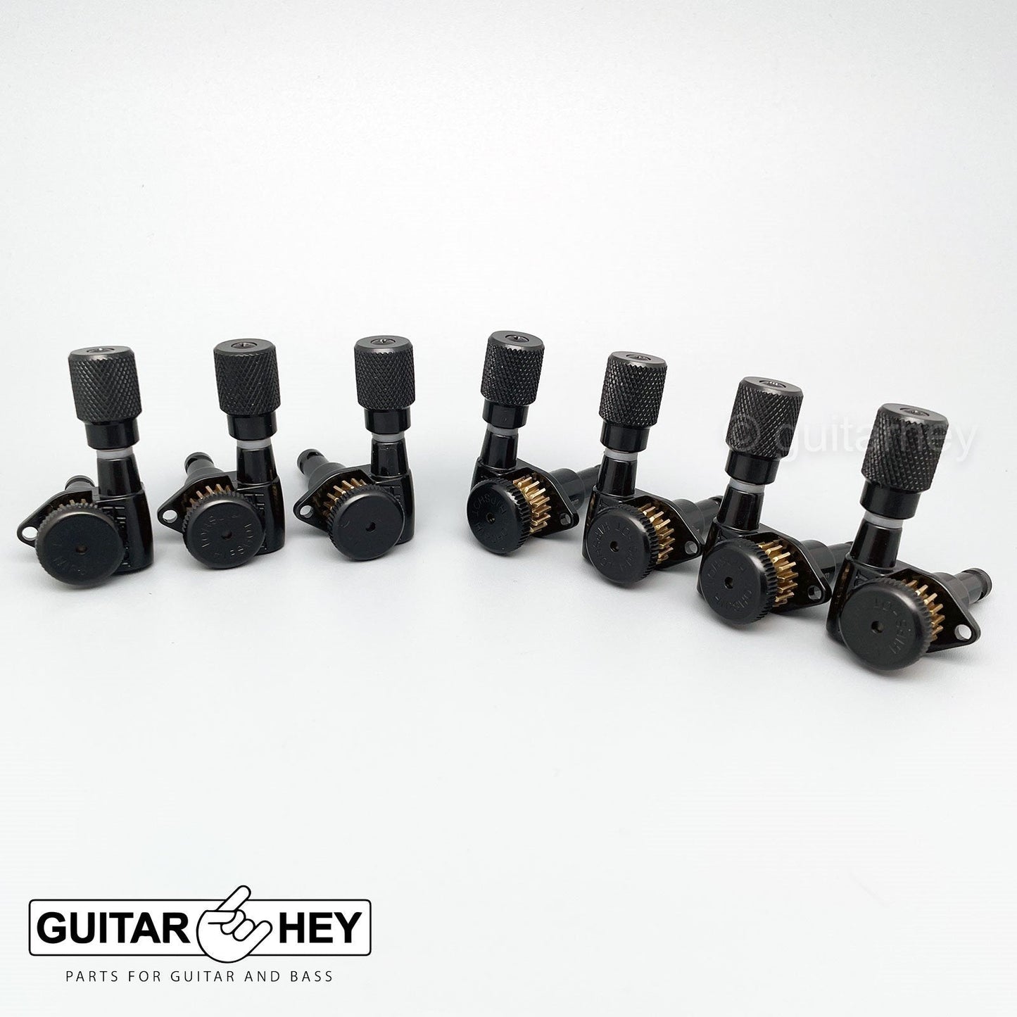 NEW Hipshot 7-Strings L4+R3 SET Grip-Lock Open-Gear Locking Knurled Keys - BLACK
