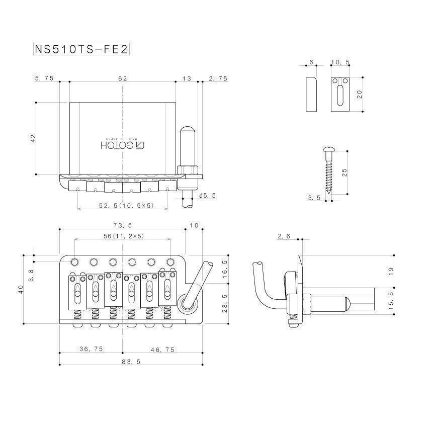 NEW Gotoh NS510TS-FE2 Non-locking Tremolo Bridge Narrow Spacing w/ screws CHROME