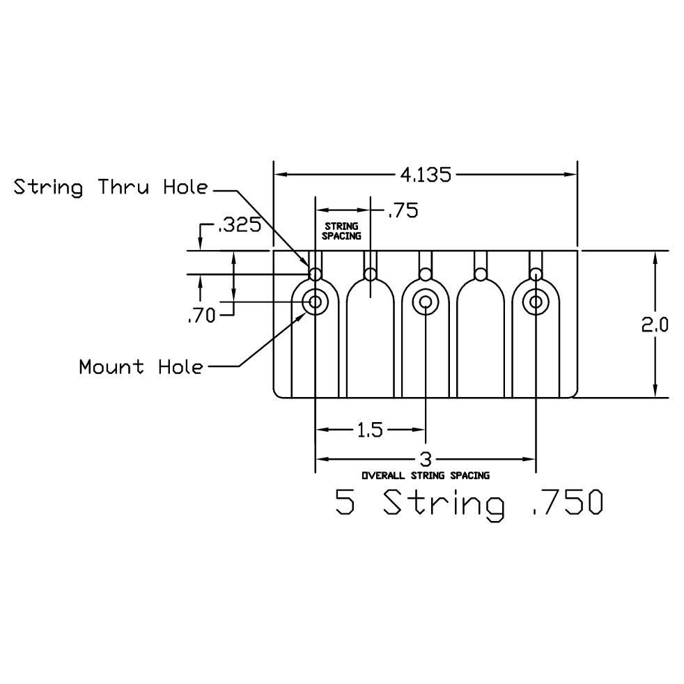 NEW Hipshot 5A500AC 5-String A Style Aluminum Bass Bridge .750" Spacing - CHROME