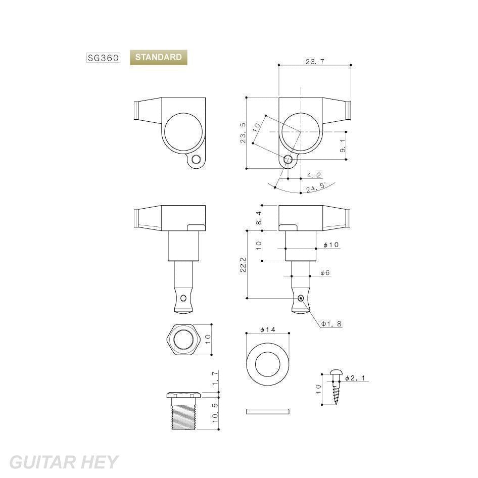 NEW Gotoh SG360-05 Schaller Style Mini Tuning Key SMALL OVAL Buttons 3x3 - BLACK