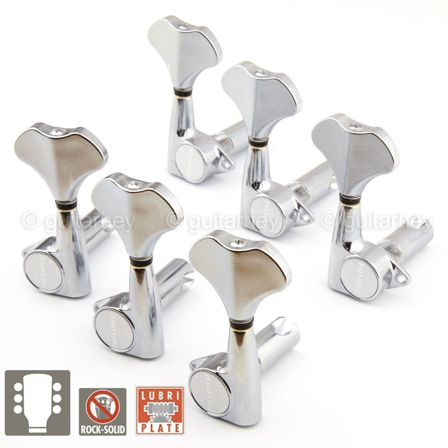 NEW Gotoh GB350 RES-O-LITE Aluminum Bass 6-String Tuning Keys L3+R3 Set - CHROME