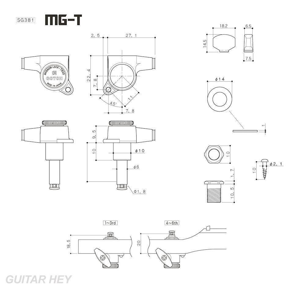 NEW Gotoh SG381 MGT 6 In-Line Locking Magnum Tuners w/ TORTOISE Buttons - BLACK