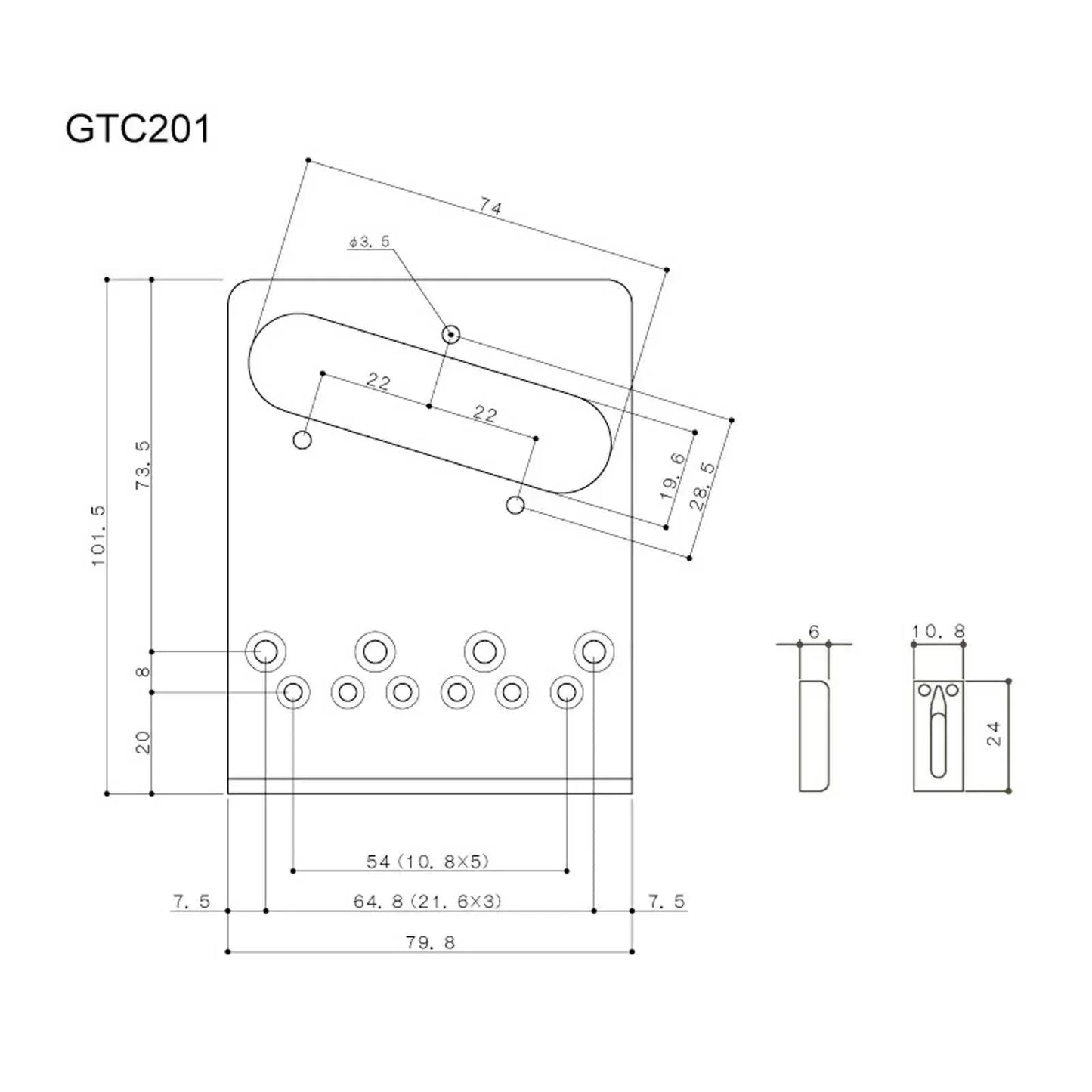 NEW Gotoh GTC201 Telecaster Vintage Style Bridge Brass Saddles 10.8mm - CHROME
