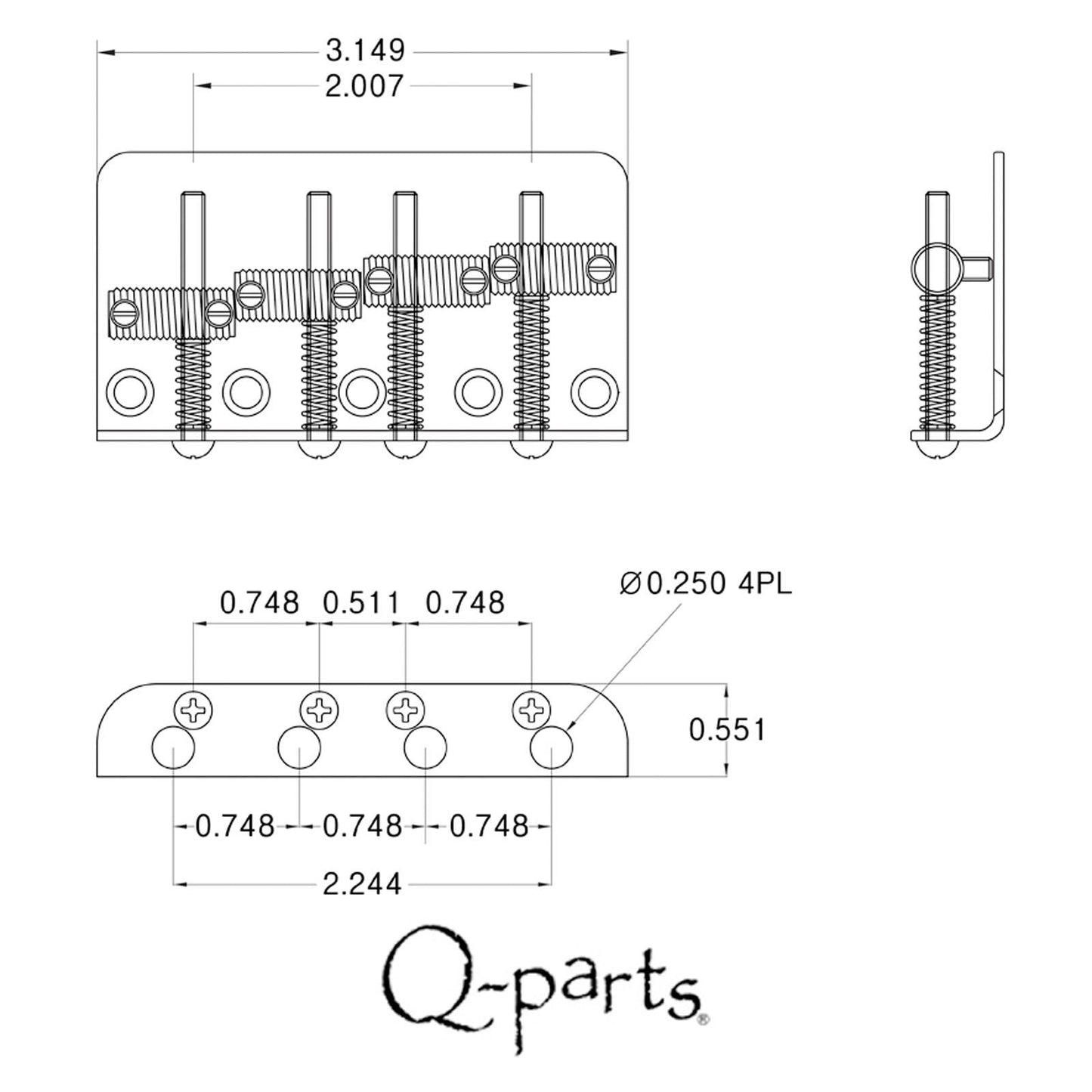 NEW Q-Parts Aged Collection Bridge For '60s Fender P/J Bass, DISTRESSED NICKEL