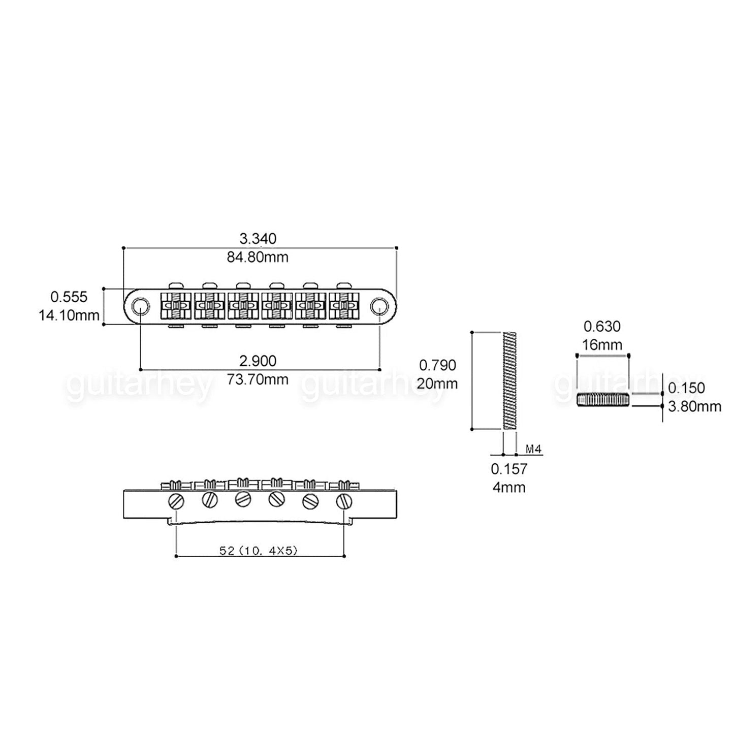 NEW Roller Tunematic BRIDGE for Gibson Les Paul SG TuneOMatic - CHROME
