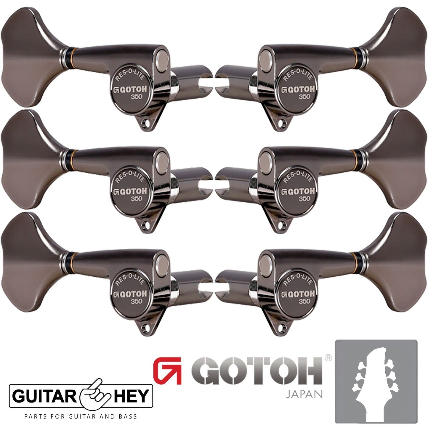 NEW Gotoh GB350 RES-O-LITE Aluminum Bass 6-String Tuning Keys L3+R3 COSMO BLACK