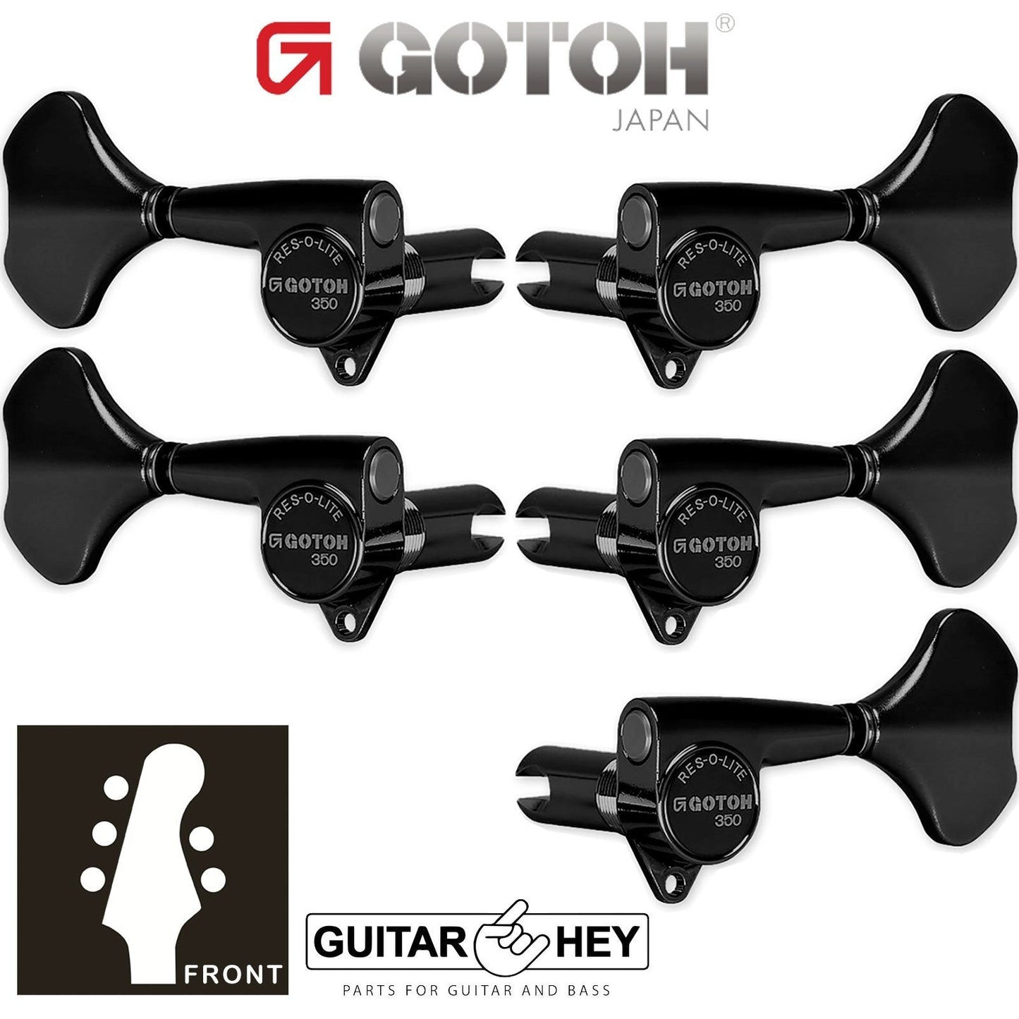 NEW Gotoh GB350 RES-O-LITE Aluminum Bass 5-String Tuning Keys L3+R2 Set - BLACK