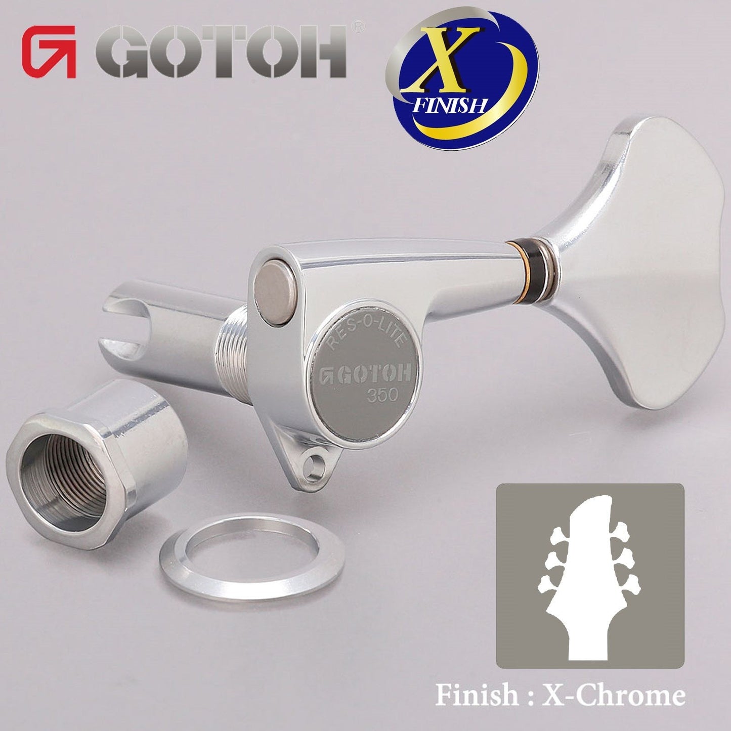 NEW Gotoh GB350 RES-O-LITE Aluminum Bass 6-String Tuning Keys L3+R3 Set X-CHROME