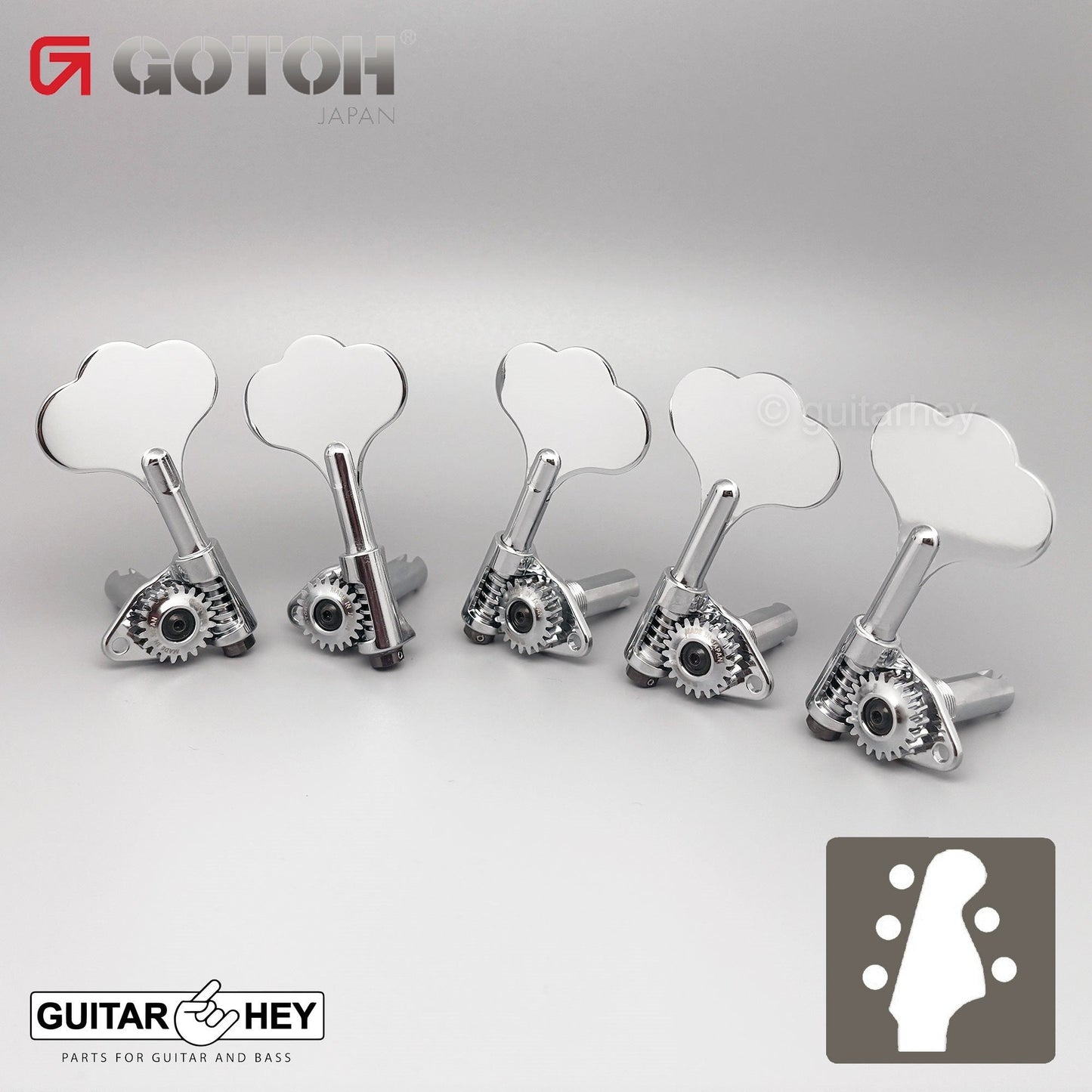 NEW Gotoh GBU510C-9 Compact Bass 5-String L3+R2 Tuners Clover Key 3x2 - CHROME