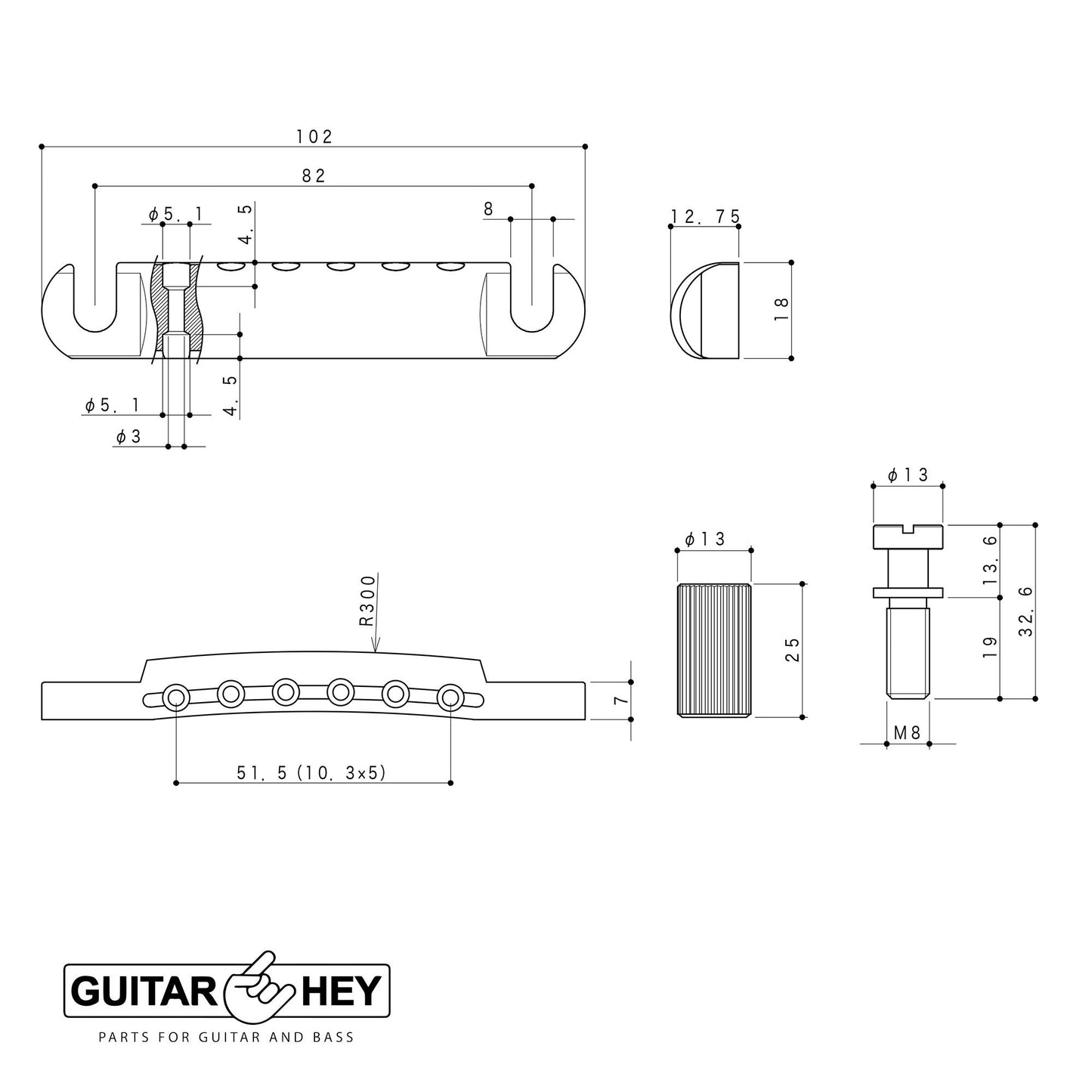 RELIC Gotoh Stop Tailpiece USA Thread Studs for Gibson® USA Guitars, AGED NICKEL