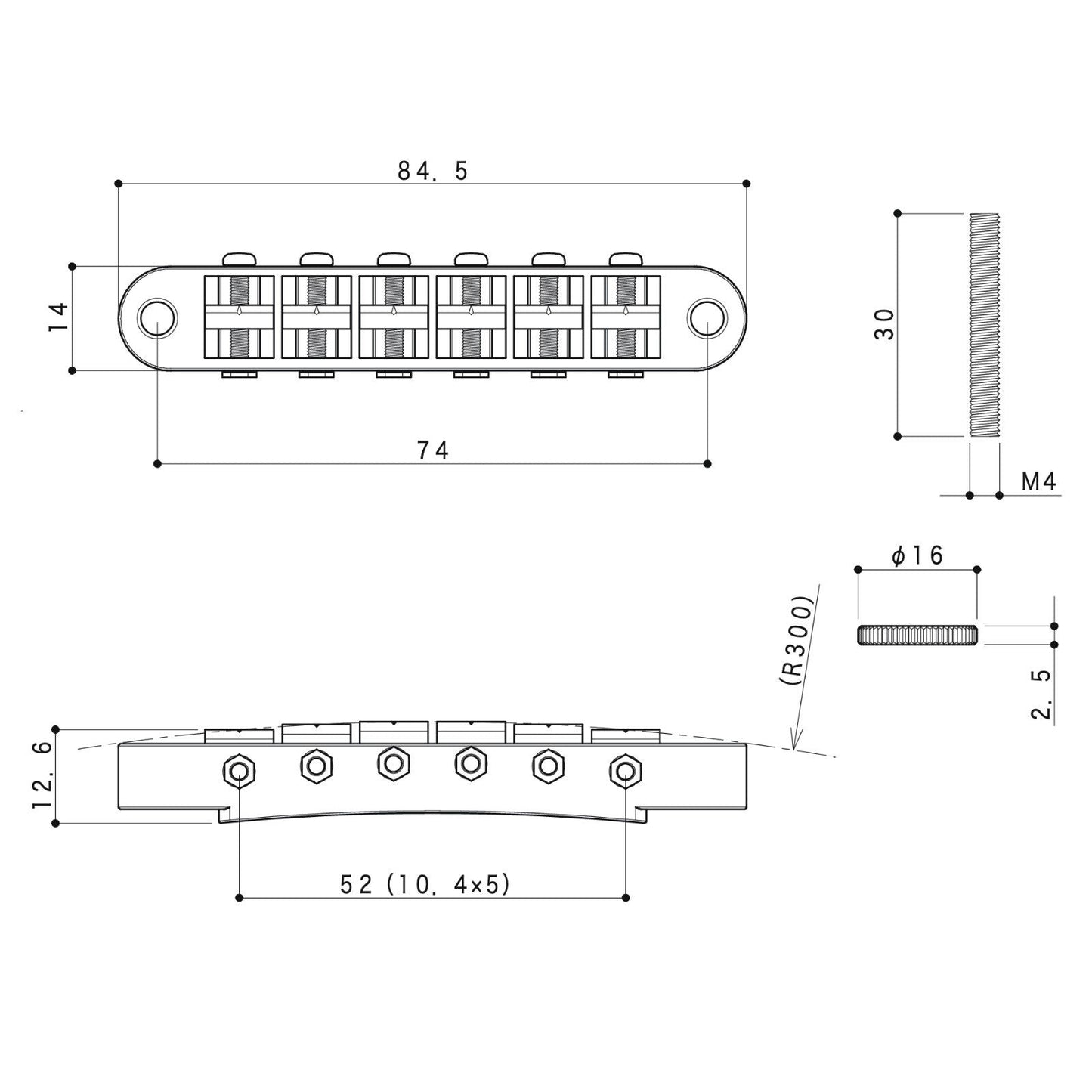 NEW Gotoh GE103B Nashville Tune-o-matic Bridge w/ Standard M4 Posts - BLACK