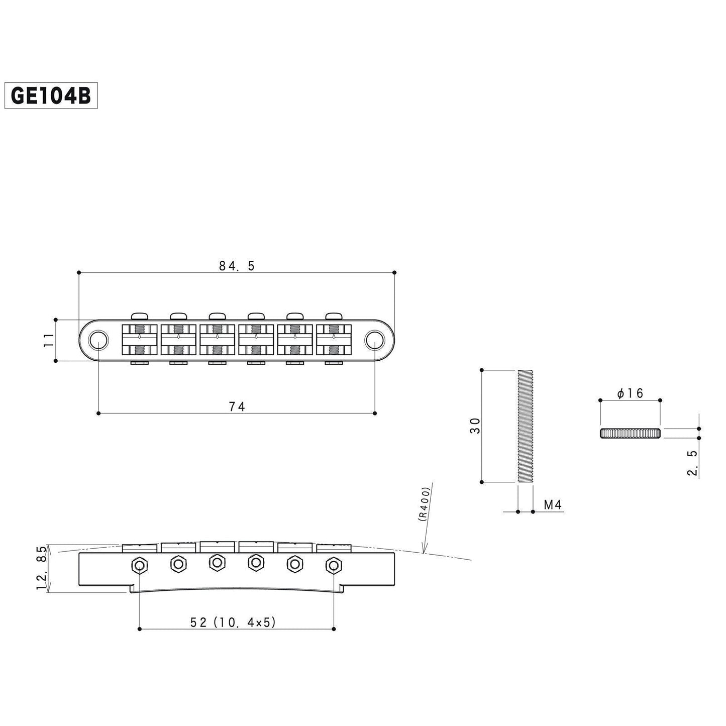 NEW Gotoh GE104B ABR-1 Tunematic Tune-o-matic Bridge w/ M4 Threaded Posts - GOLD