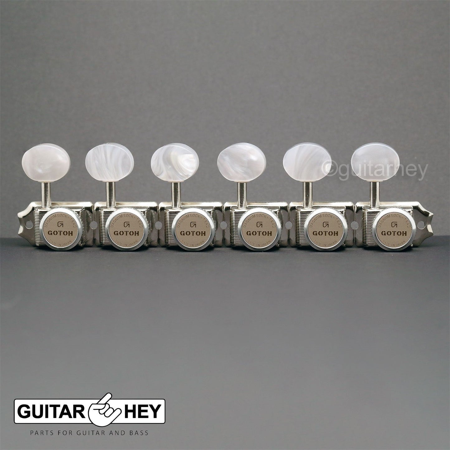 NEW Gotoh SD91-P5W MGT Locking Tuners Set 6 in line STAGGERED Pearl key - NICKEL