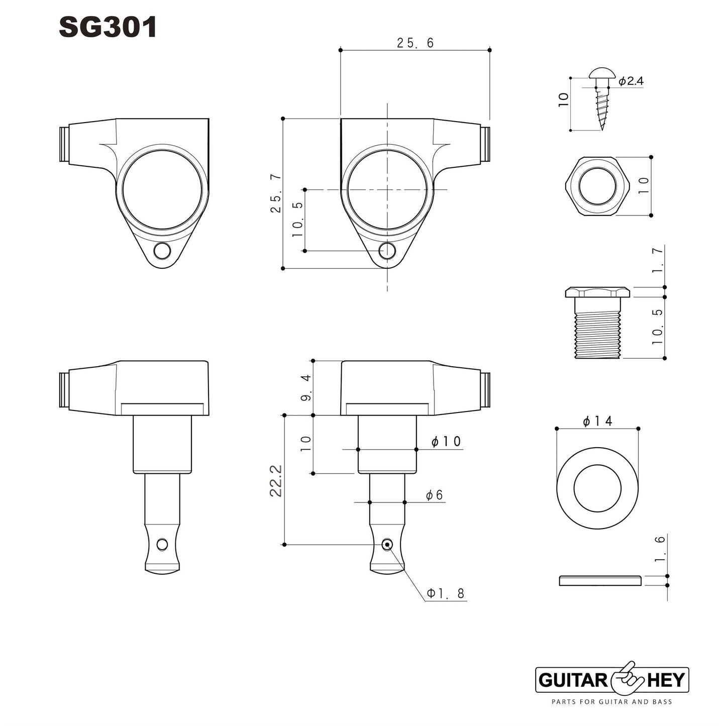 Gotoh SG301-01 Set L3+R3 w screws 3x3 Tuners Machine Head - 3+3 Tuner - GOLD