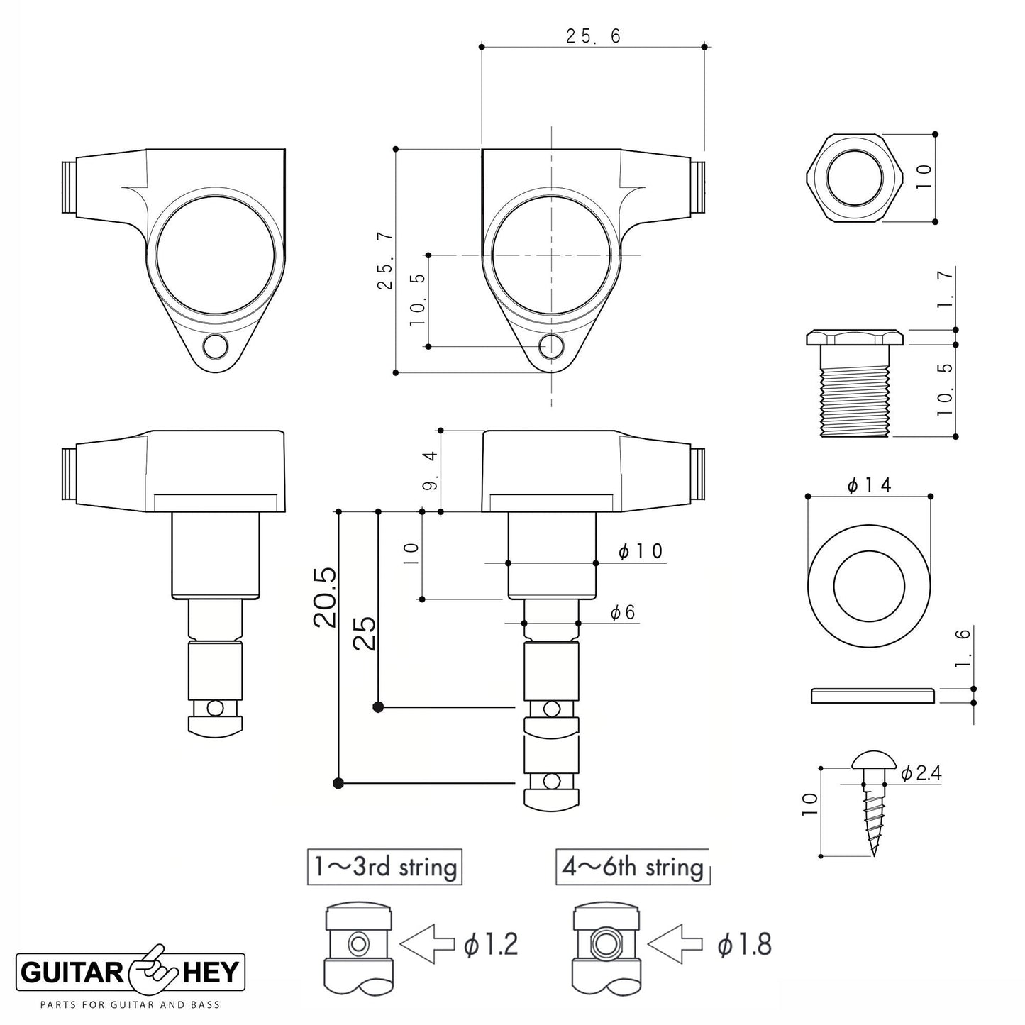 NEW Gotoh SG301-EN01 HAPM Adjustable Post Height Locking EBONY Buttons 3x3, GOLD
