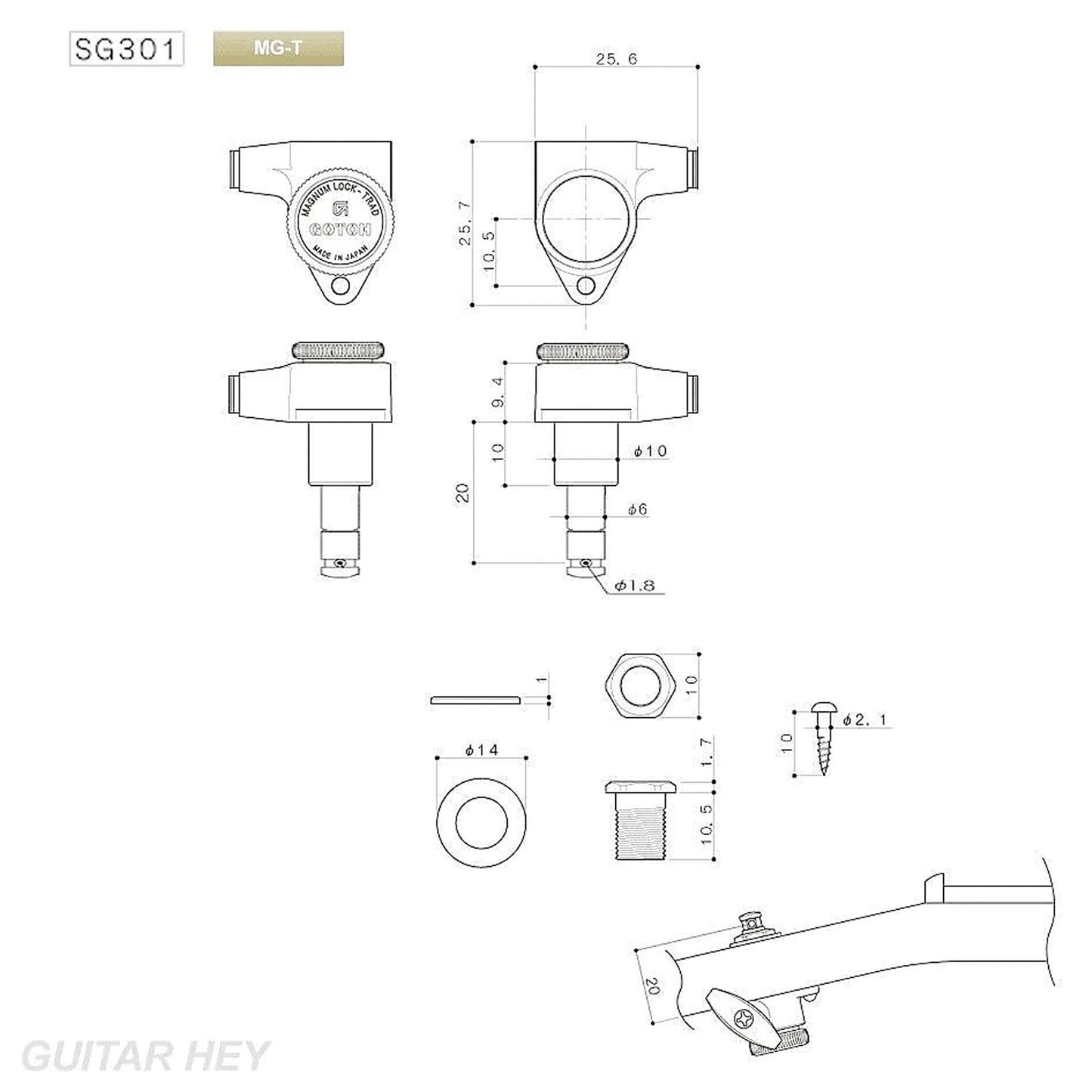NEW Gotoh SG301-20 MGT Magnum Lock Trad Locking L3+R3 Tuning Keys 3x3 - BLACK