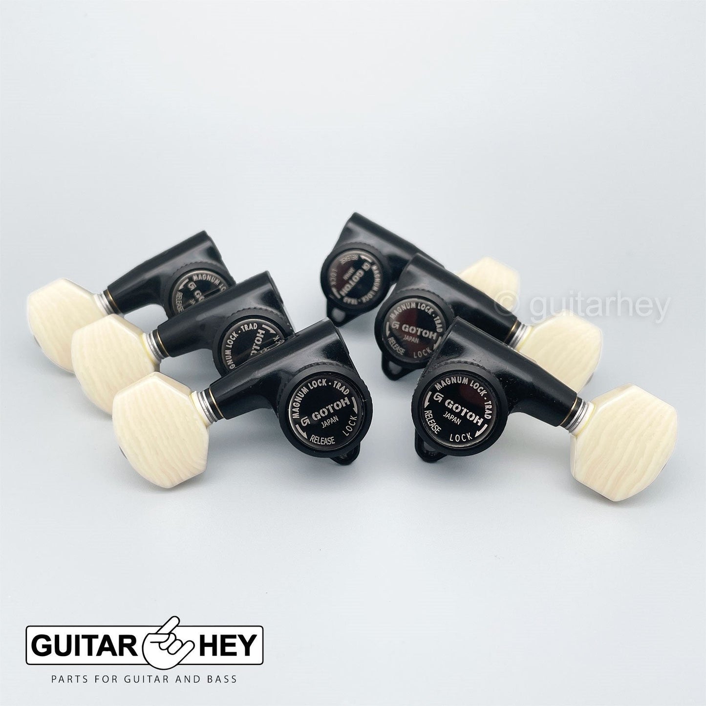 NEW Gotoh SG301-M07 MGTB L3+R3 Set Locking Tuners SMALL IVORY Buttons 3x3, BLACK