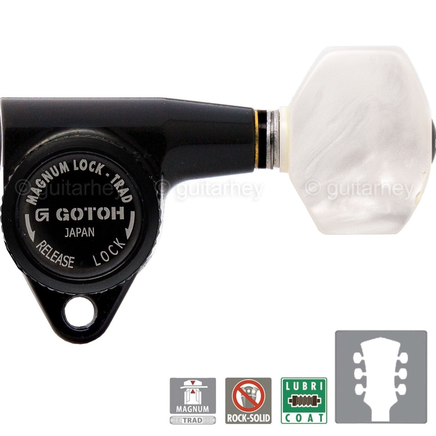 NEW Gotoh SG301-P7 MGTB L3+R3 Set Locking Tuners SMALL PEARL Buttons 3x3, BLACK