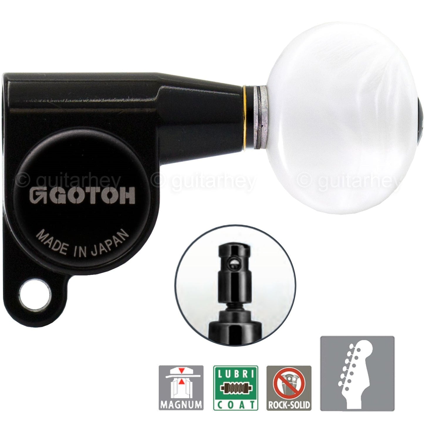 NEW Gotoh SG360-05P1 MG Locking Set 6 in line w/ OVAL PEARLOID Buttons - BLACK