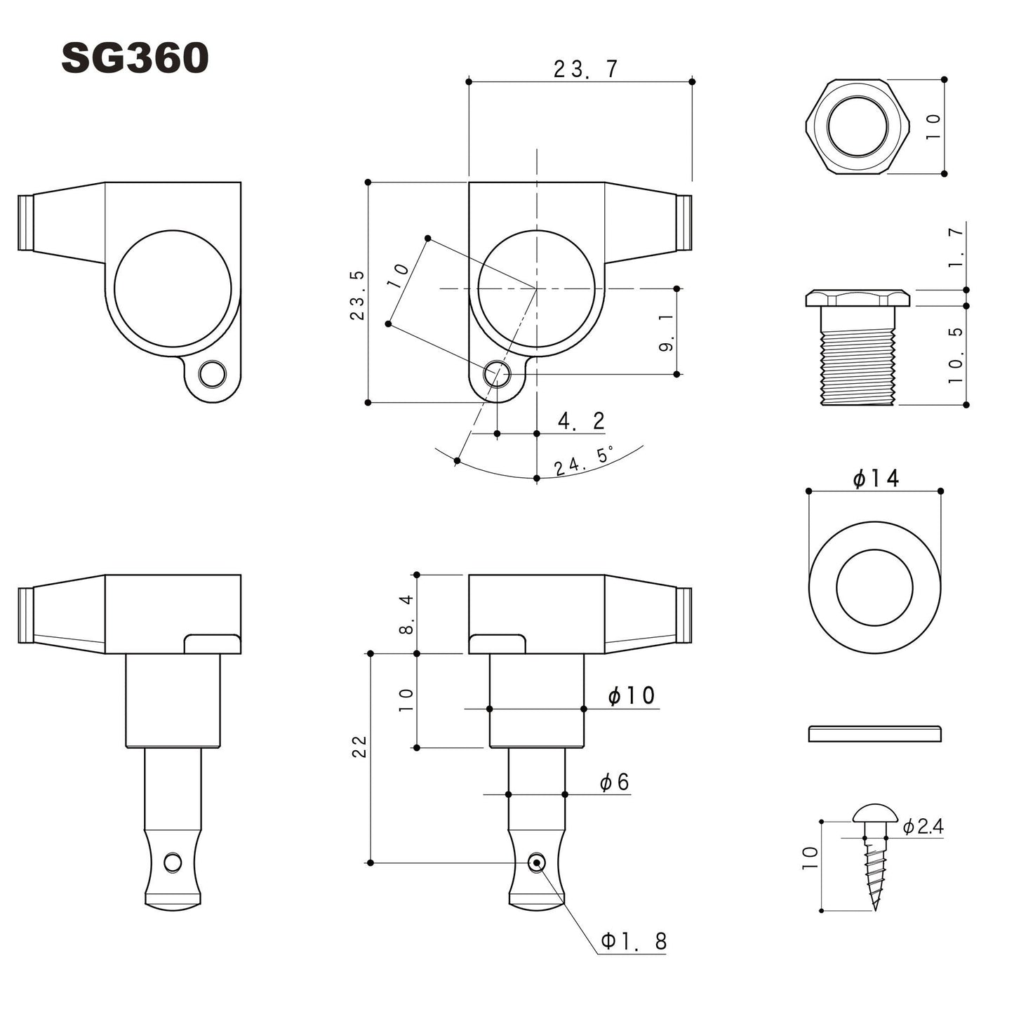 NEW Gotoh SG360 Mini Schaller M6 Style Tuning Keys PEARLOID buttons 3x3 - CHROME