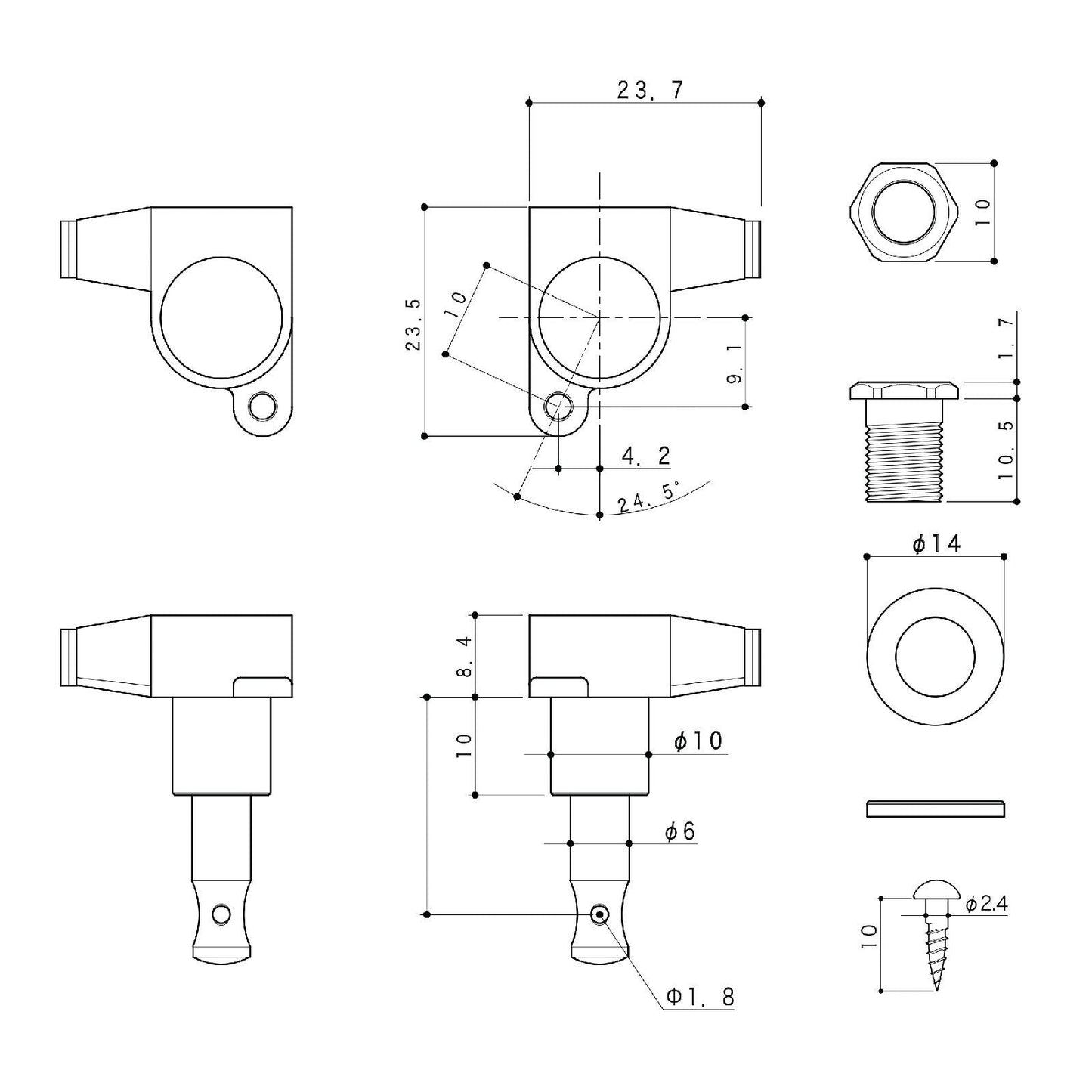 NEW Gotoh SG360-05 6 In-Line Schaller Style Mini Tuning Keys OVAL Buttons BLACK