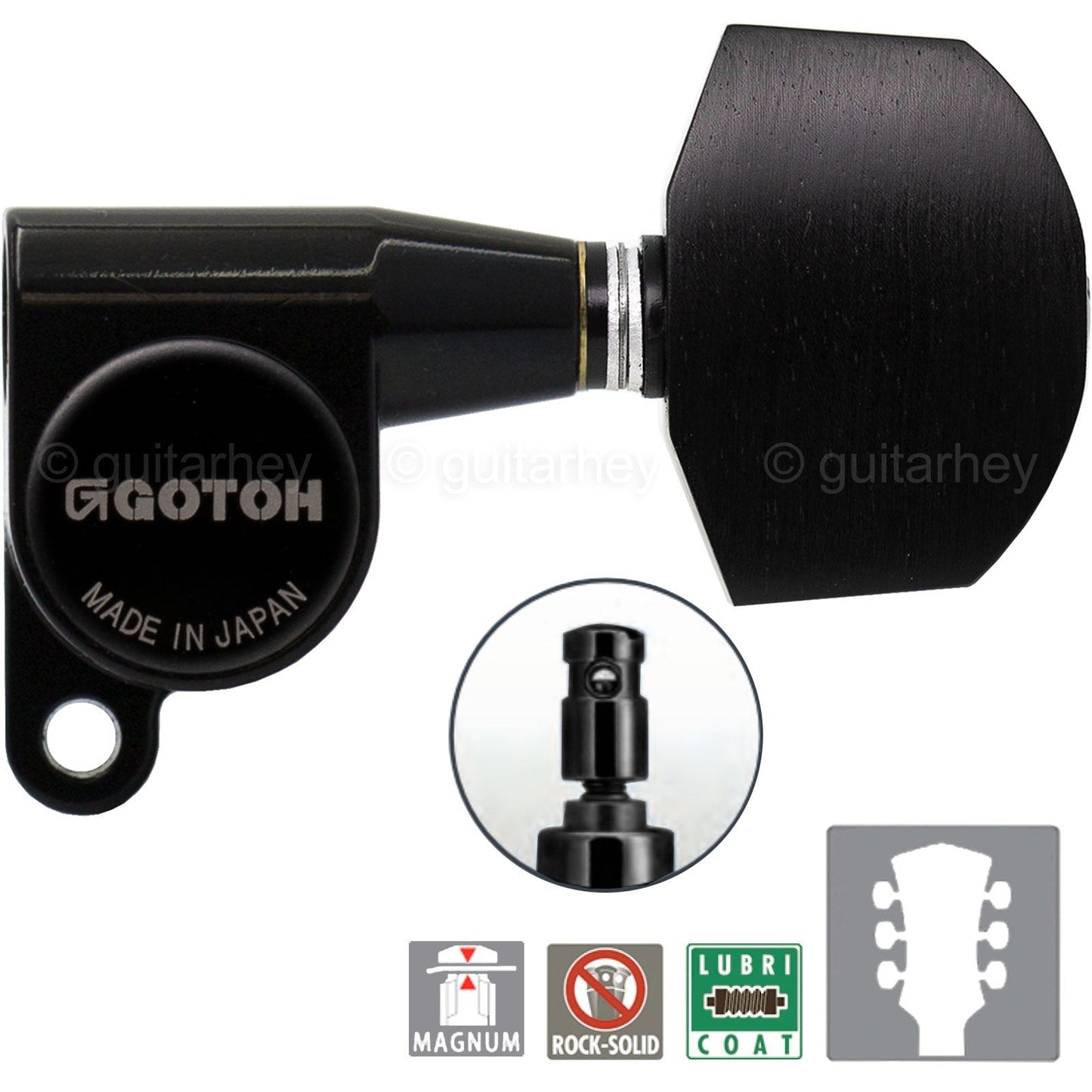 NEW Gotoh SG360-EN01 MG Locking Keys L3+R3 w/ Large EBONY Buttons Set 3x3, BLACK