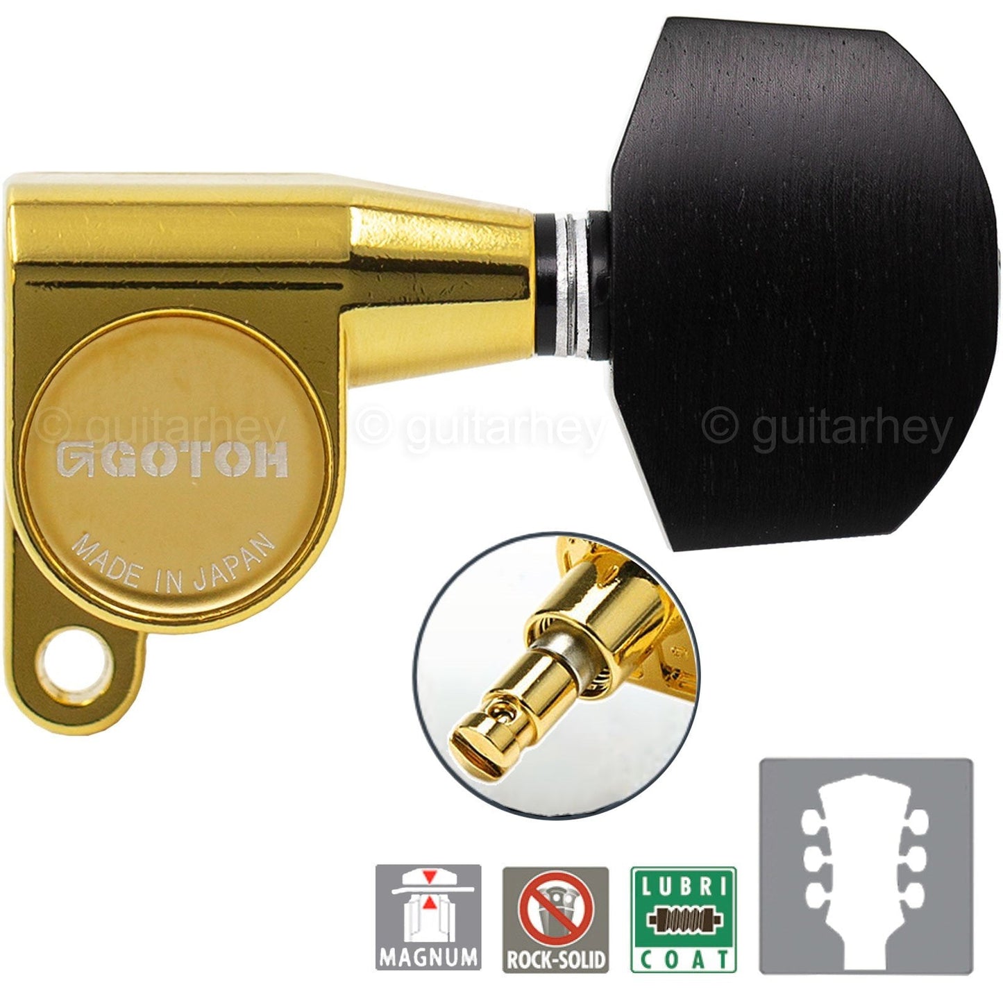 NEW Gotoh SG360-EN01 MG Locking Keys L3+R3 w/ Large EBONY Buttons Set 3x3 - GOLD