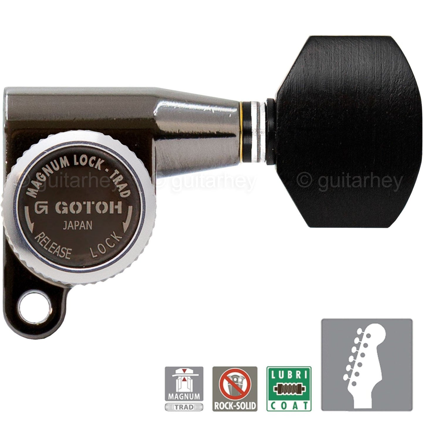 NEW Gotoh SG360-EN07 MGT 6 In-Line Locking Tuners w/ EBONY Buttons - COSMO BLACK