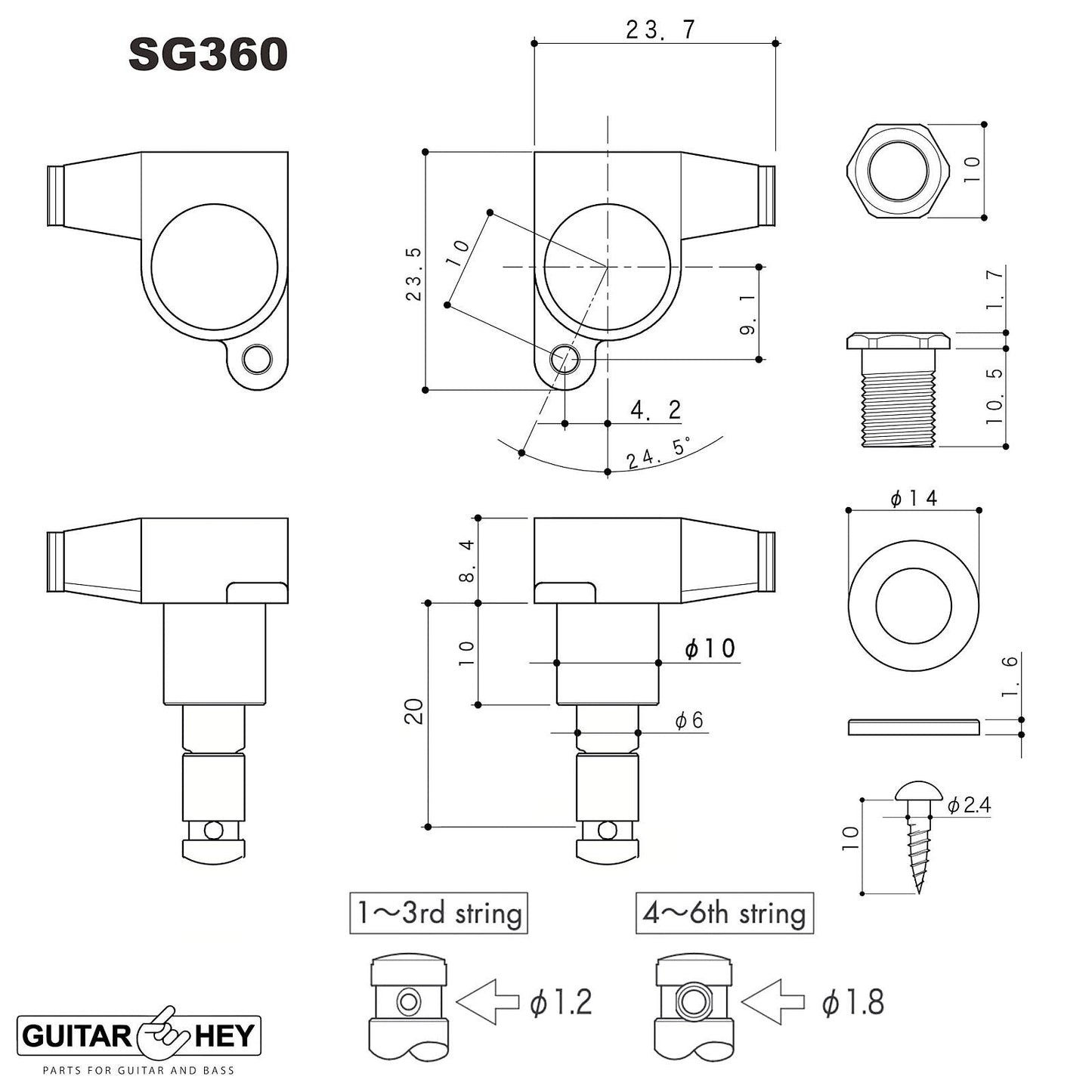 NEW Gotoh SG360 MG 6 In-Line Locking Mini Tuners Keys, TORTOISE Buttons - CHROME
