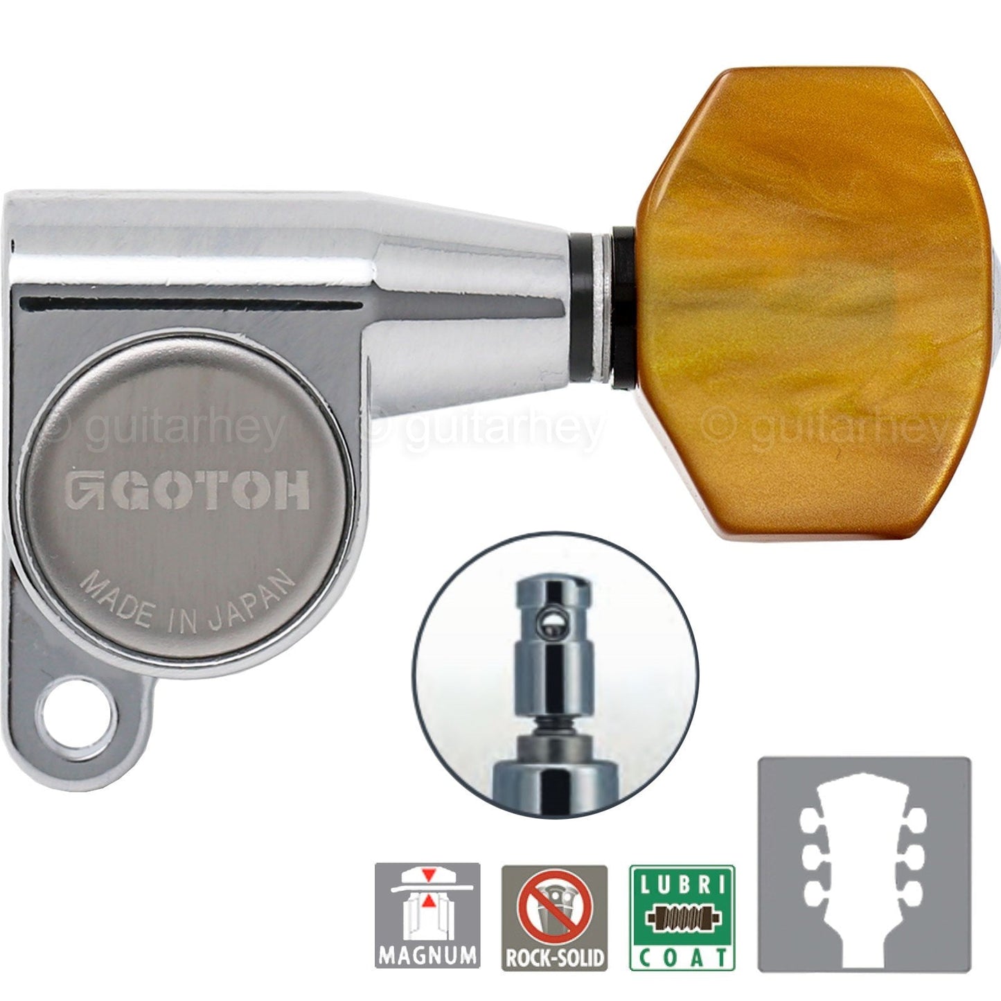 NEW Gotoh SG360-P8 MG Magnum Locking Tuners L3+R3 Set AMBER Buttons 3x3 - CHROME