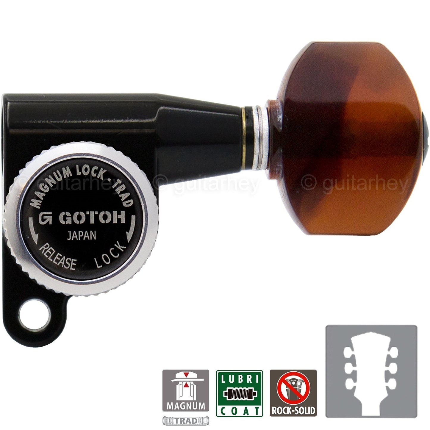 NEW Gotoh SG360 MGT Locking Tuners L3+R3 w/ Small Tortoise Buttons 3x3 - BLACK