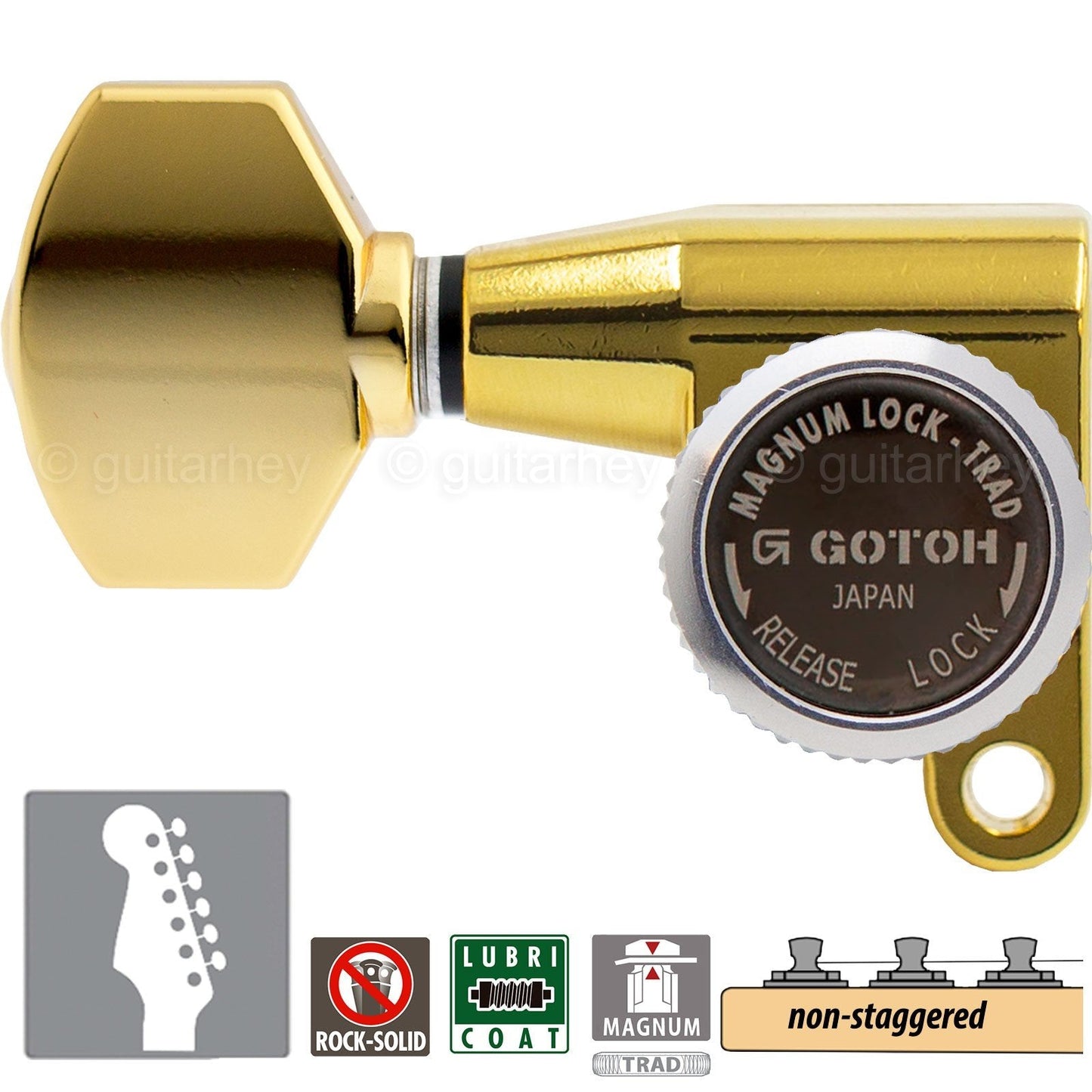 NEW Gotoh SG360-07 MGT 6 In-Line NON-STAG Locking Mini Tuners LEFT-HANDED - GOLD