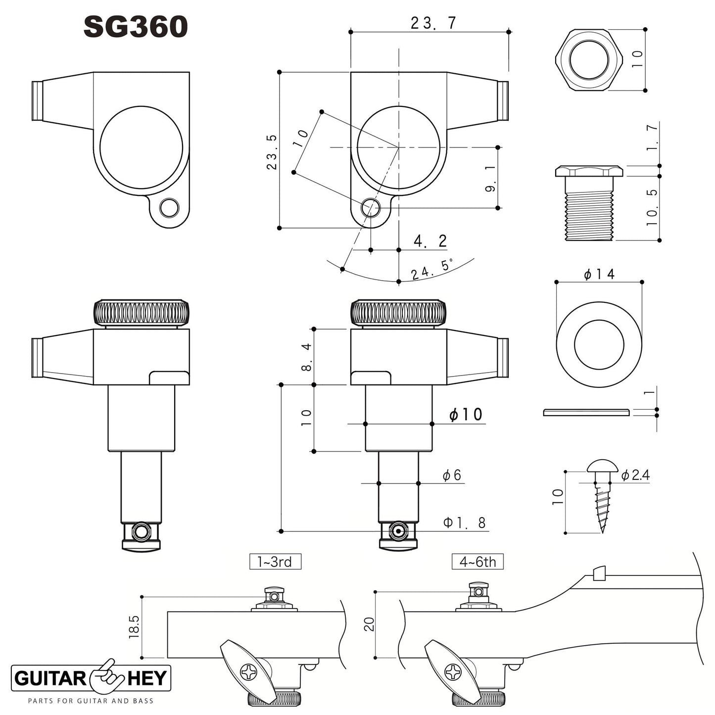 NEW Gotoh SG360-05 MGT 6 In-Line Locking OVAL Buttons LEFT-HANDED - COSMO BLACK