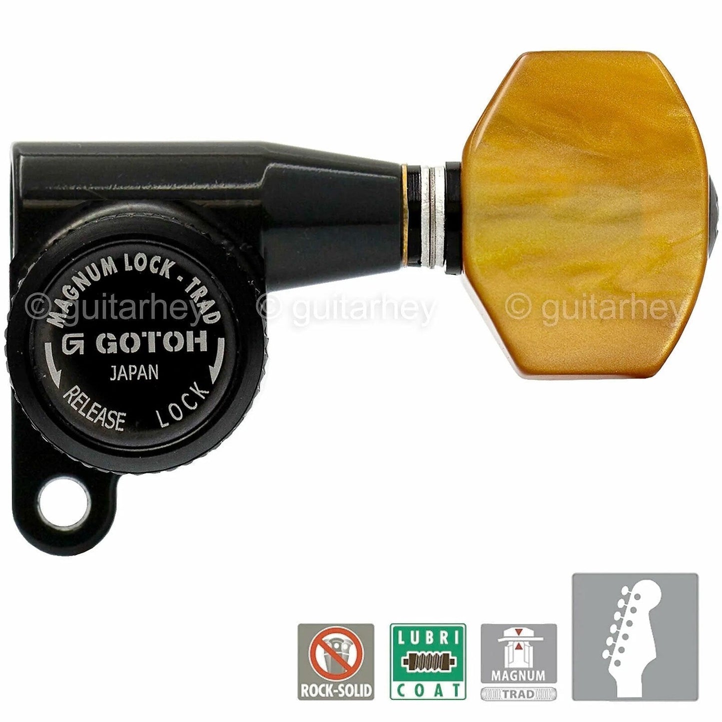 NEW Gotoh SG360-P8 MGTB Locking Tuners Set 6 in line w/ AMBER Buttons - BLACK