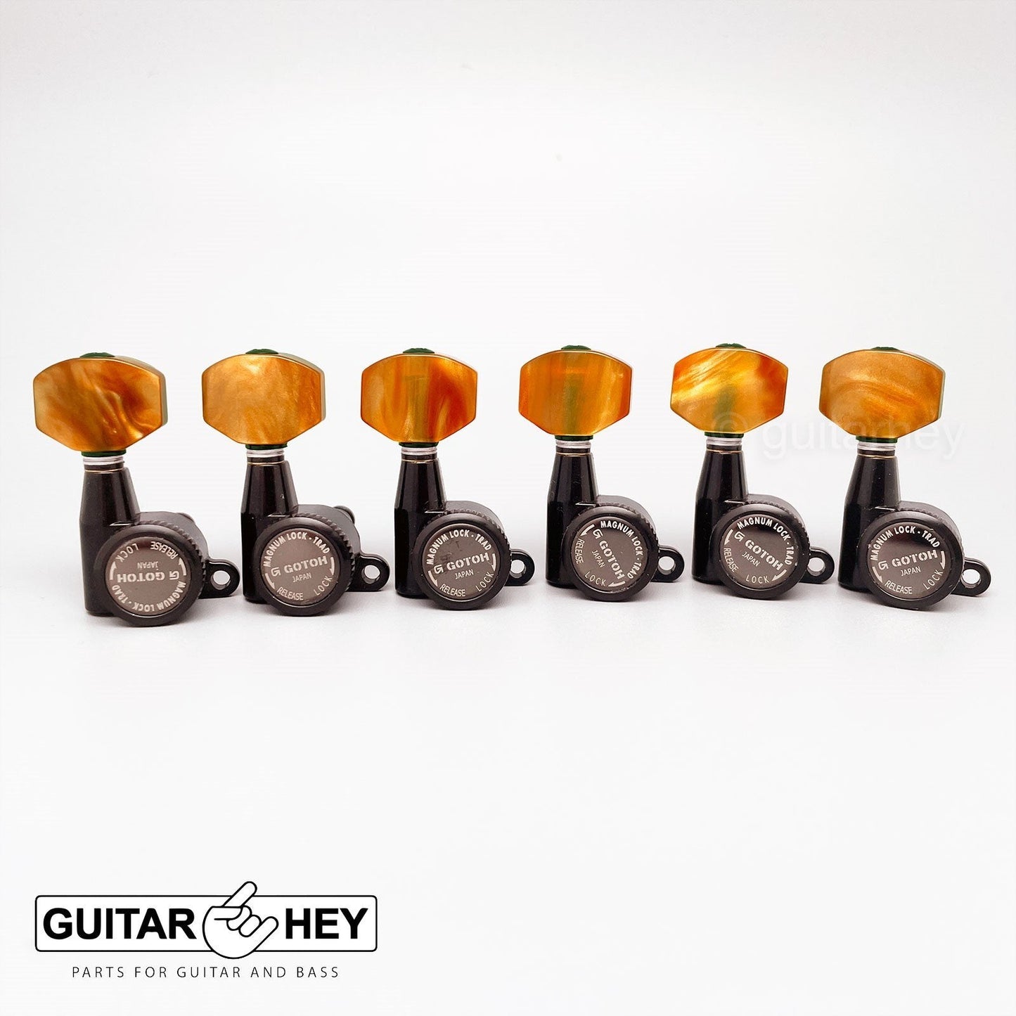 NEW Gotoh SG360-P8 MGTB Locking Tuners Set 6 in line w/ AMBER Buttons - BLACK