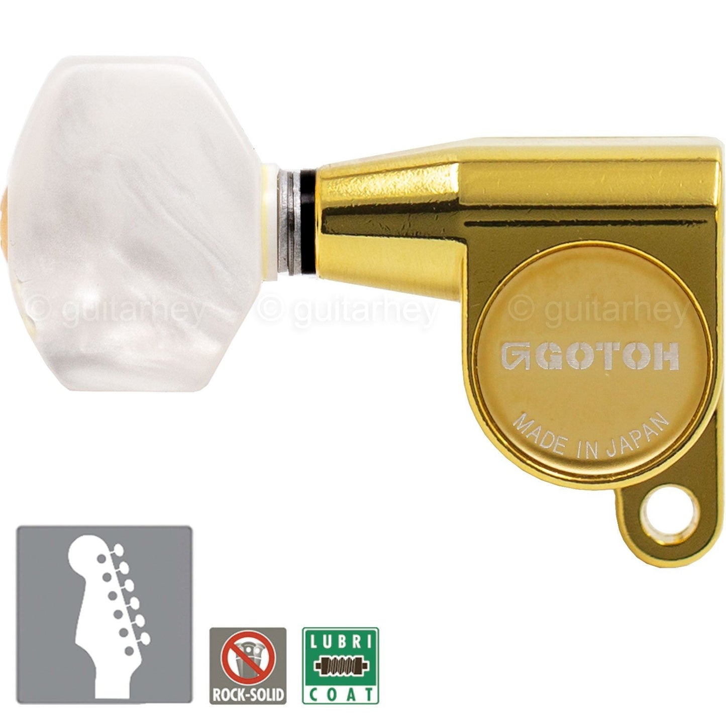 NEW Gotoh SG360-P7 LEFT HANDED 6 In-Line Mini Keys SMALL PEARLOID Buttons - GOLD