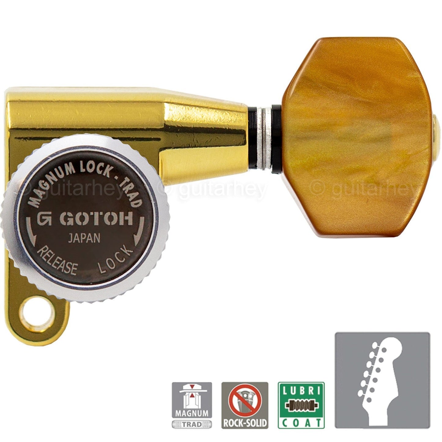 NEW Gotoh SG360-P8 MGT 6-in-line LOCKING Tuners Set MINI Right Handed - GOLD