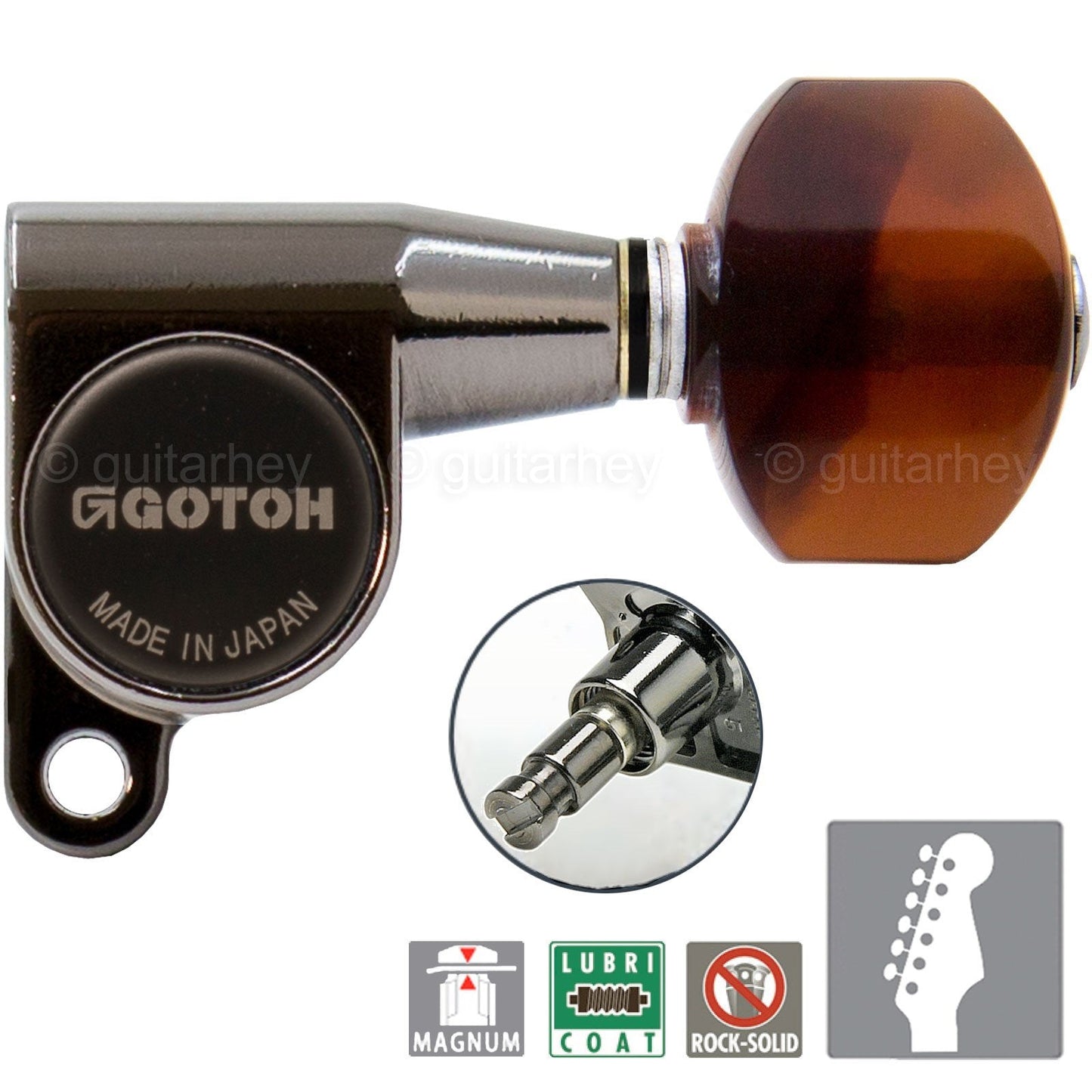 NEW Gotoh SG360 MG MAGNUM LOCKING Set 6 in line w TORTOISE Buttons - COSMO BLACK