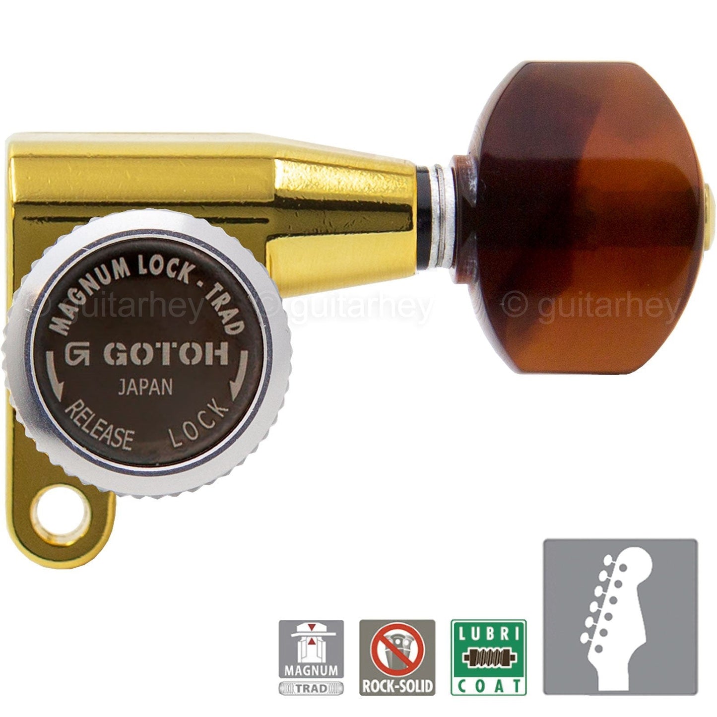 NEW Gotoh SG360 MGT 6-in-line LOCKING Mini Tuners w/ TORTOISE Buttons - GOLD