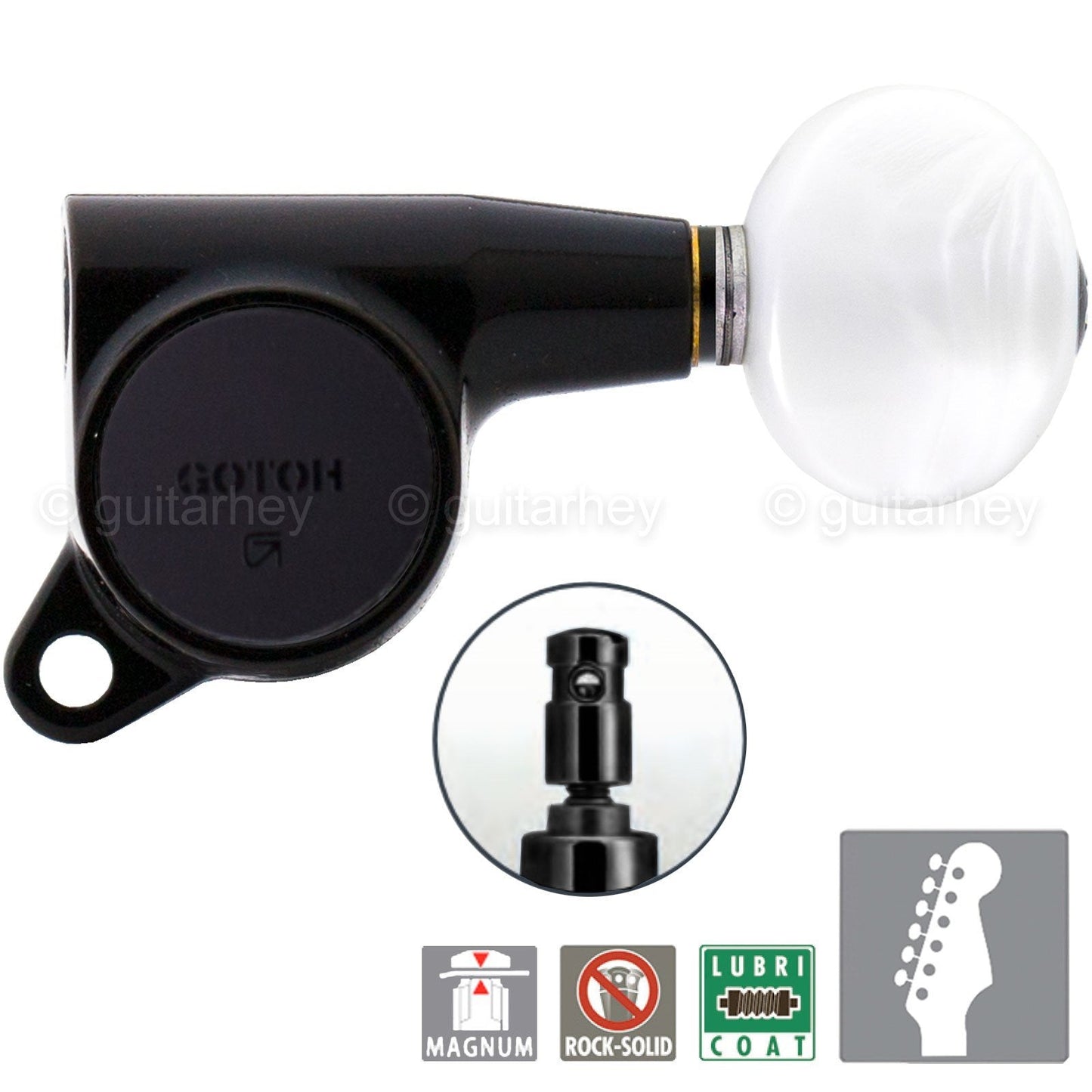 NEW Gotoh SG381-05P1 MG Locking Set 6 in Line Mini Tuners OVAL PEARLOID - BLACK